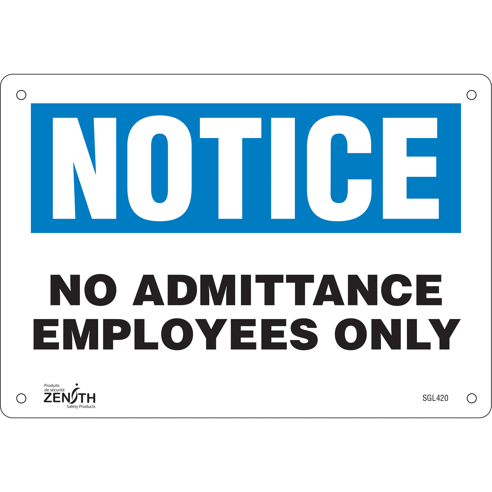 Enseigne «Employees Only», 7" x 10", Plastique, Anglais