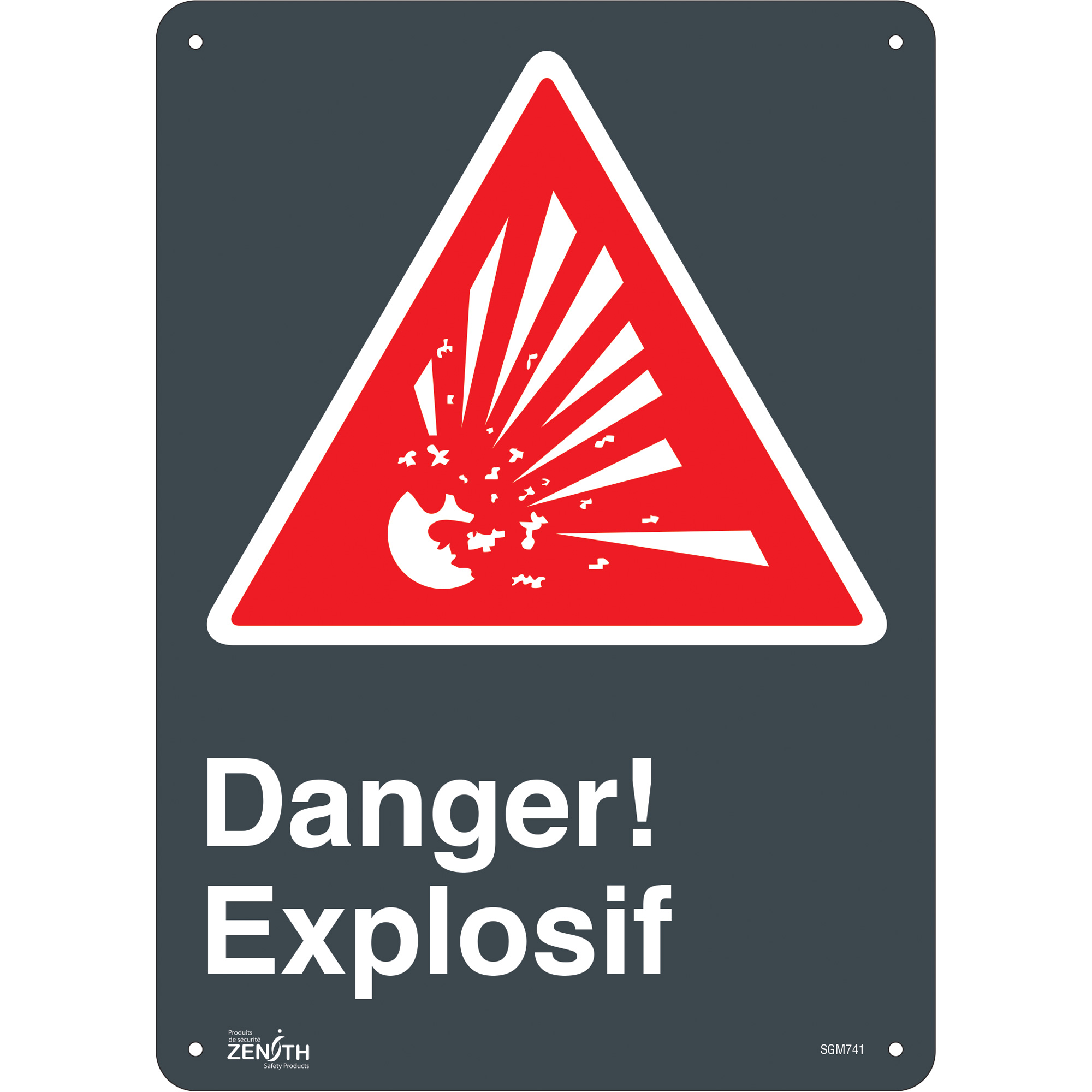 Enseigne «Explosif», 14" x 10", Aluminium, Français avec pictogramme