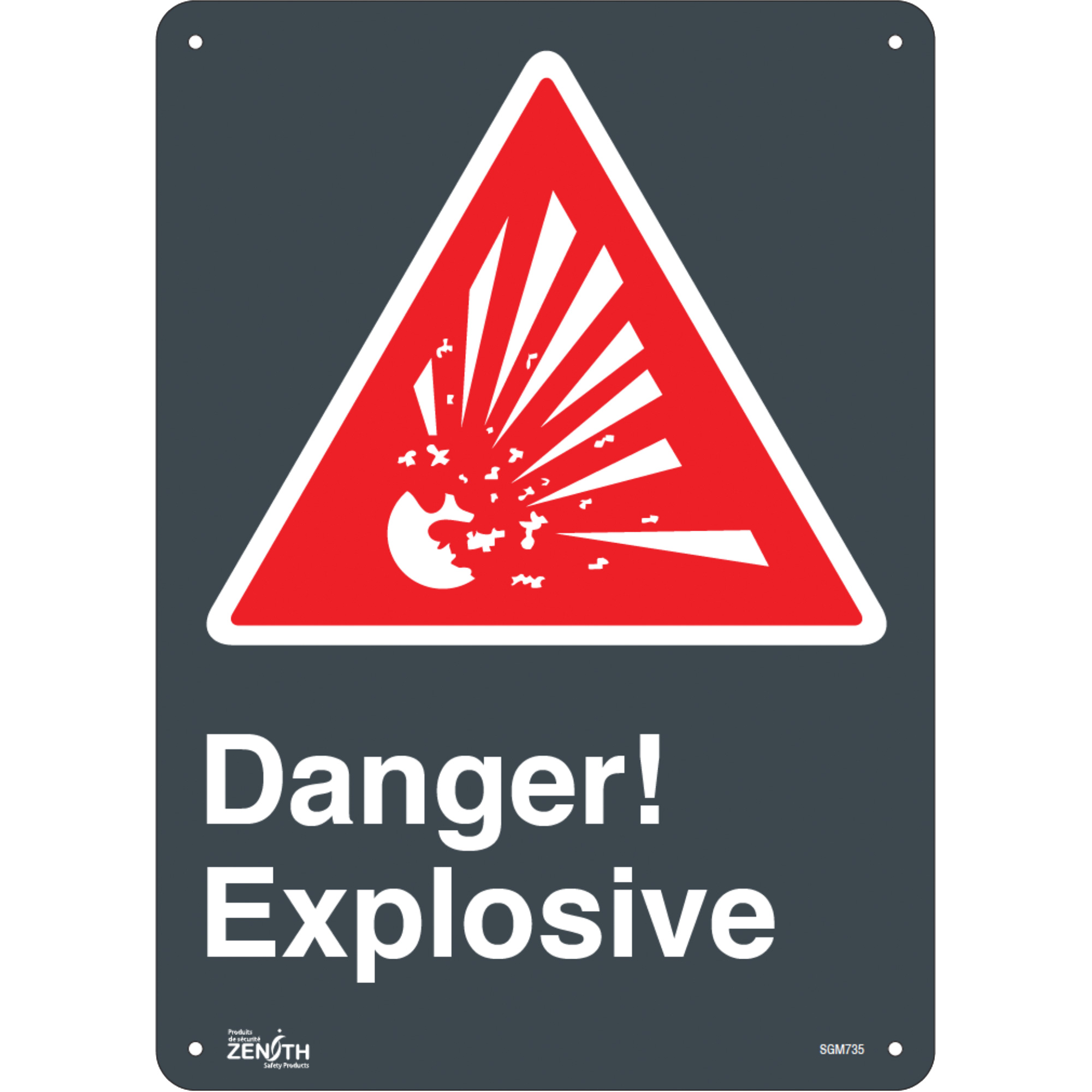 Enseigne «Explosive», 14" x 10", Aluminium, Anglais avec pictogramme