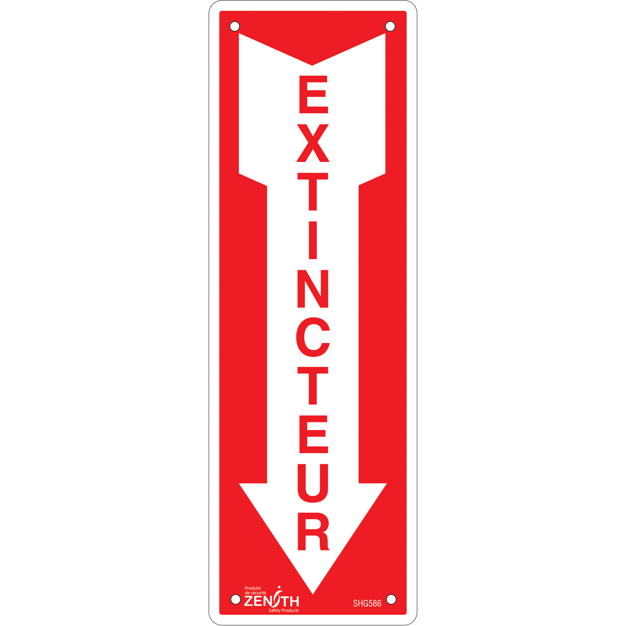 Enseigne « Extincteur », 12" x 4", Aluminium, Français avec pictogramme