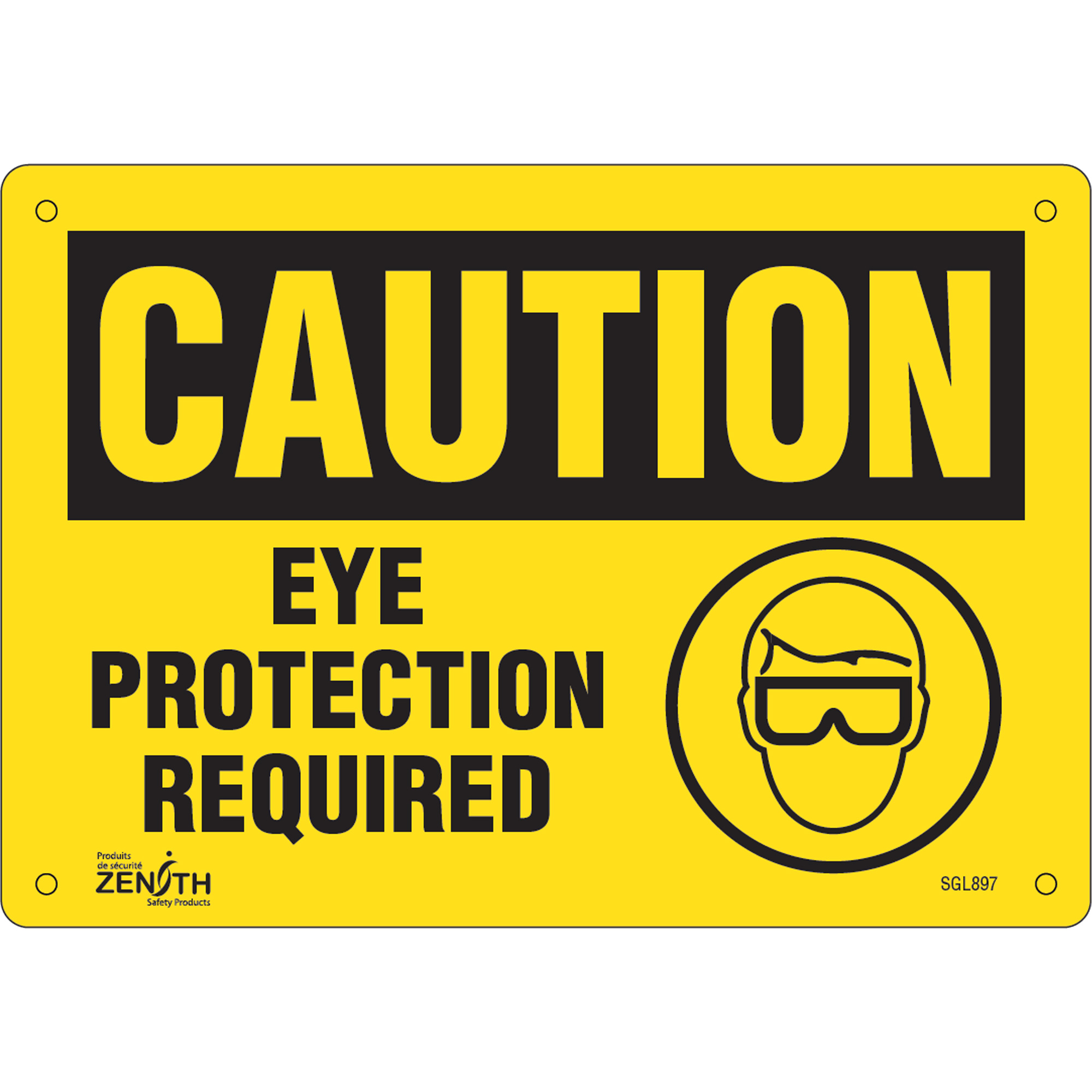 Enseigne «Eye Protection Required», 7" x 10", Aluminium, Anglais avec pictogramme
