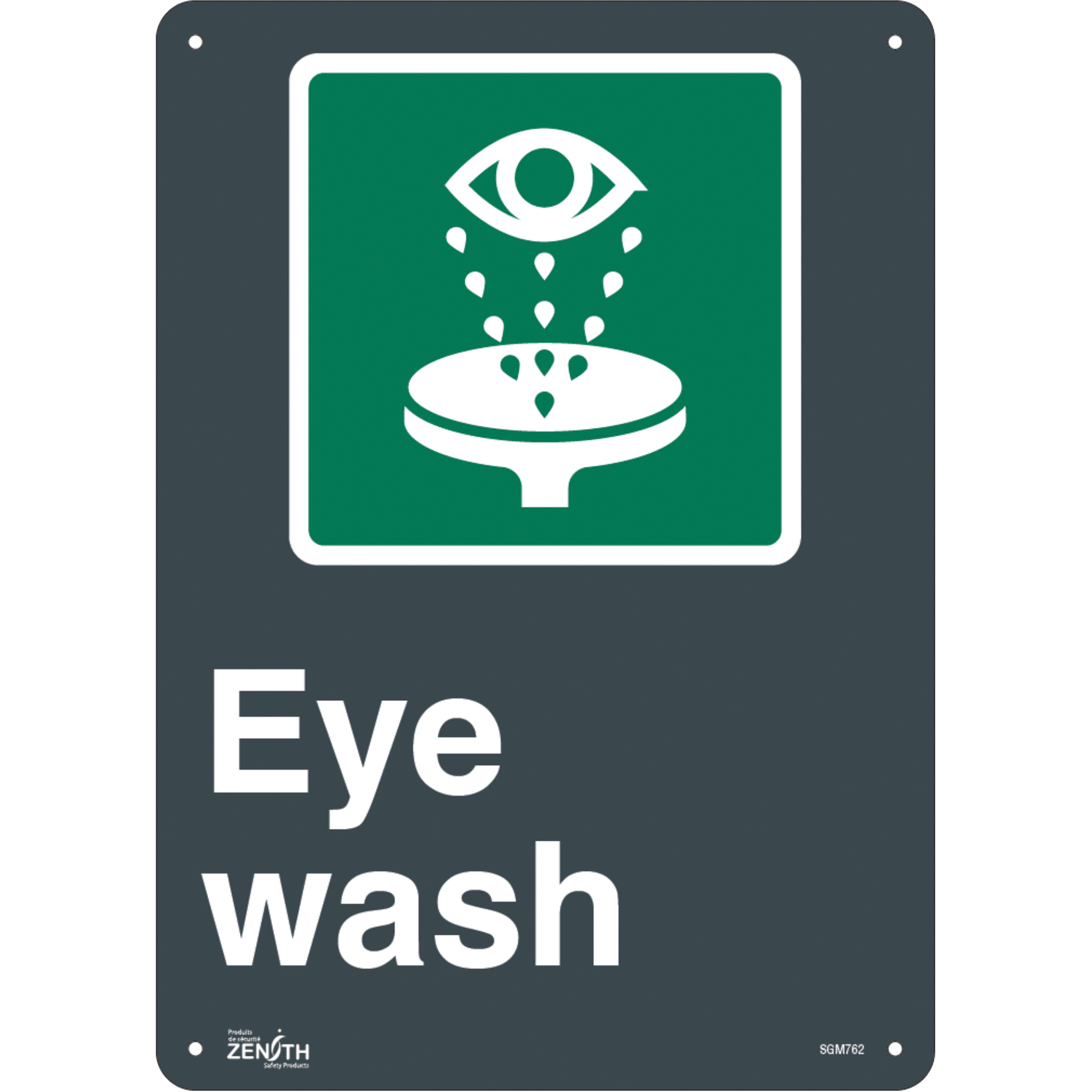 Enseigne «Eye Wash», 14" x 10", Aluminium, Anglais avec pictogramme