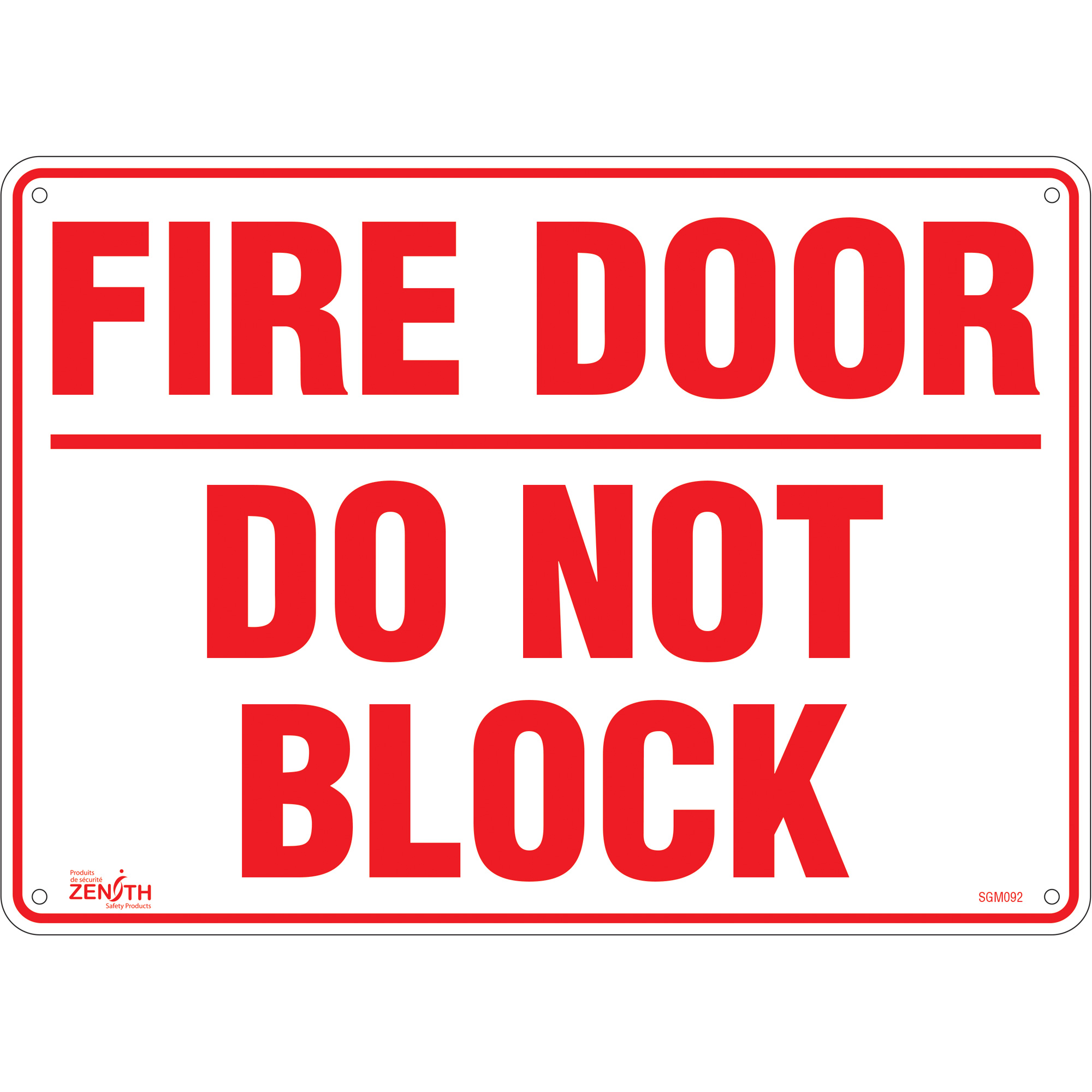 Enseigne «Fire Door», 10" x 14", Plastique, Anglais