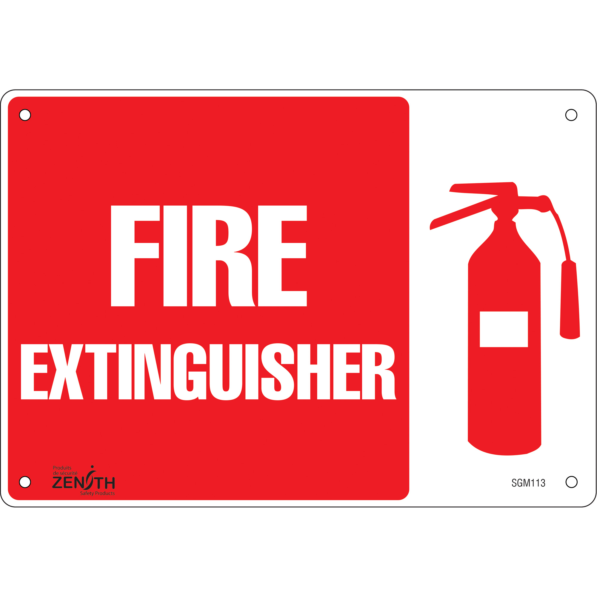 Enseigne «Fire Extinguisher», 7" x 10", Plastique, Anglais avec pictogramme