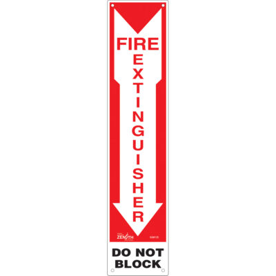 Enseigne «Fire Extinguisher - Do Not Block», 18" x 4", Plastique, Anglais avec pictogramme