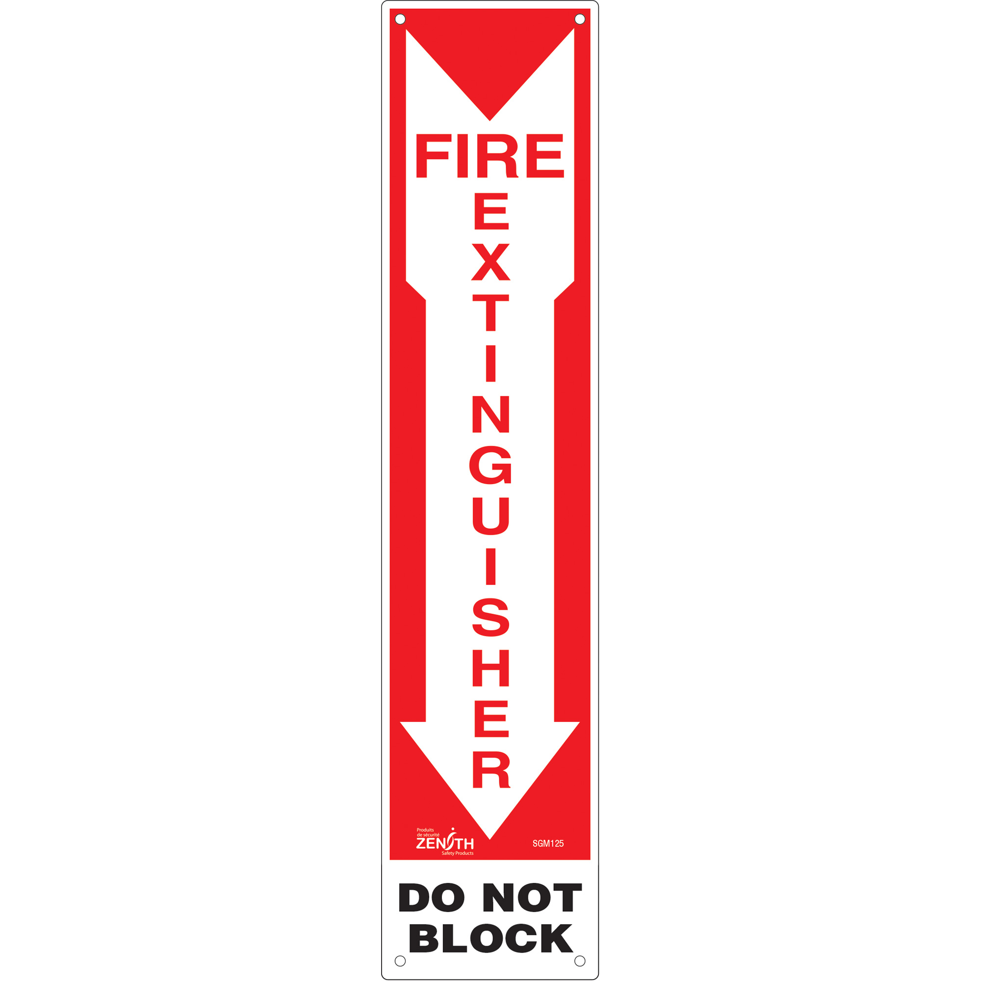 Enseigne «Fire Extinguisher - Do Not Block», 18" x 4", Plastique, Anglais avec pictogramme