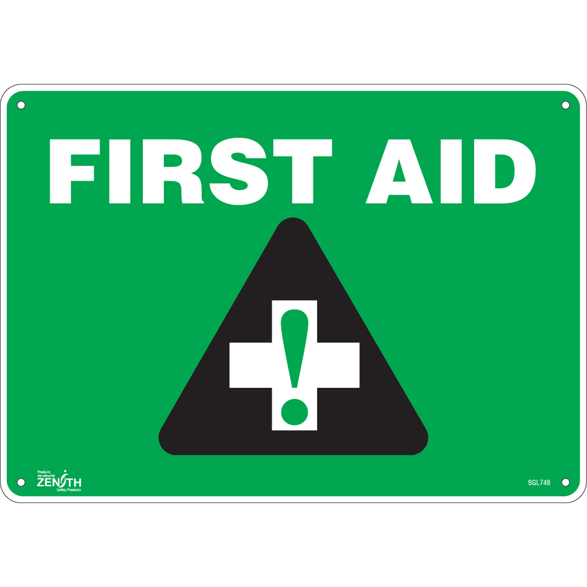 Enseigne «First Aid», 10" x 14", Aluminium, Anglais avec pictogramme