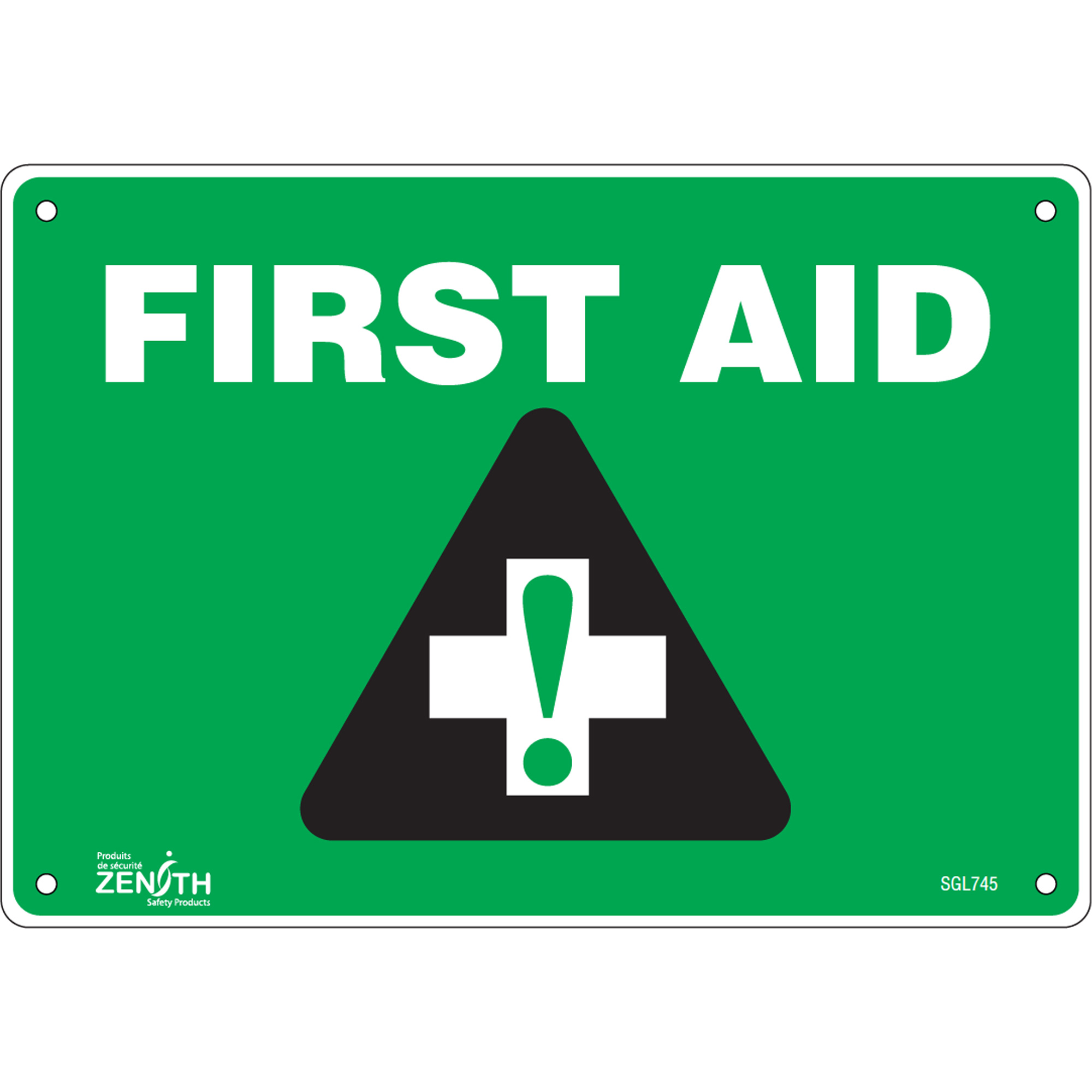 Enseigne «First Aid», 7" x 10", Aluminium, Anglais avec pictogramme