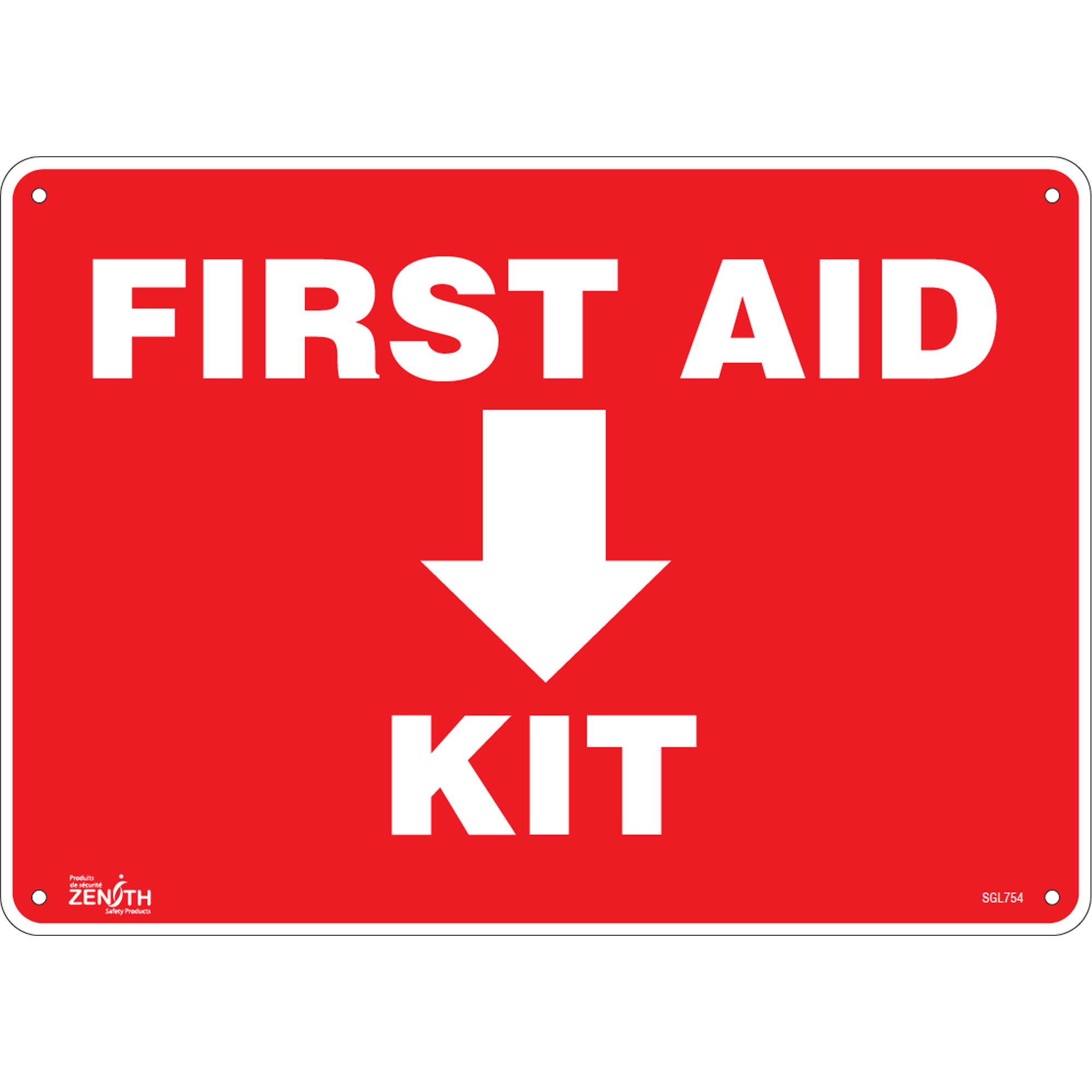Enseigne «First Aid Kit», 10" x 14", Aluminium, Anglais avec pictogramme