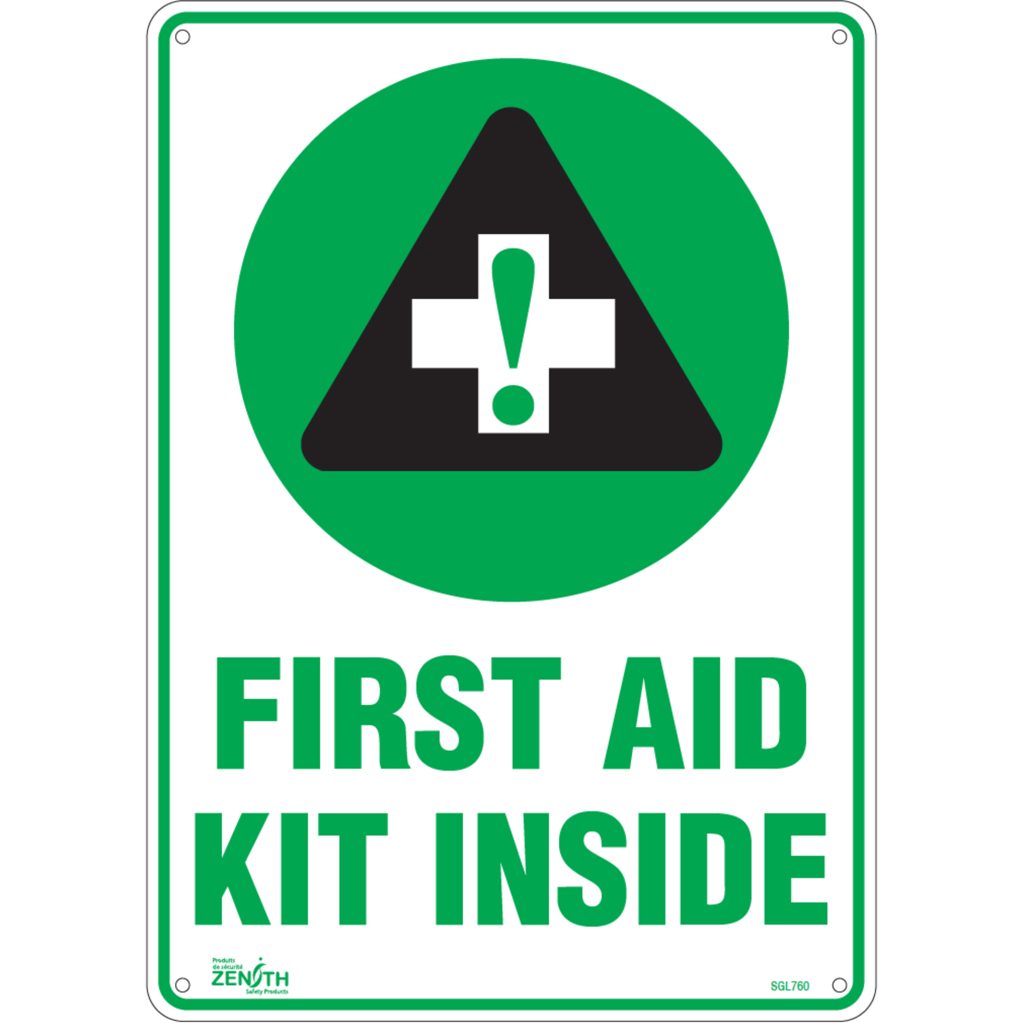 Enseigne «First Aid Kit», 14" x 10", Aluminium, Anglais avec pictogramme