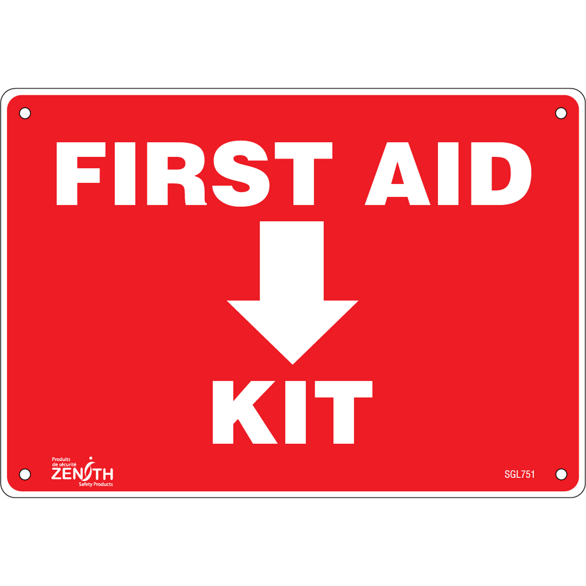 Enseigne «First Aid Kit», 7" x 10", Aluminium, Anglais avec pictogramme