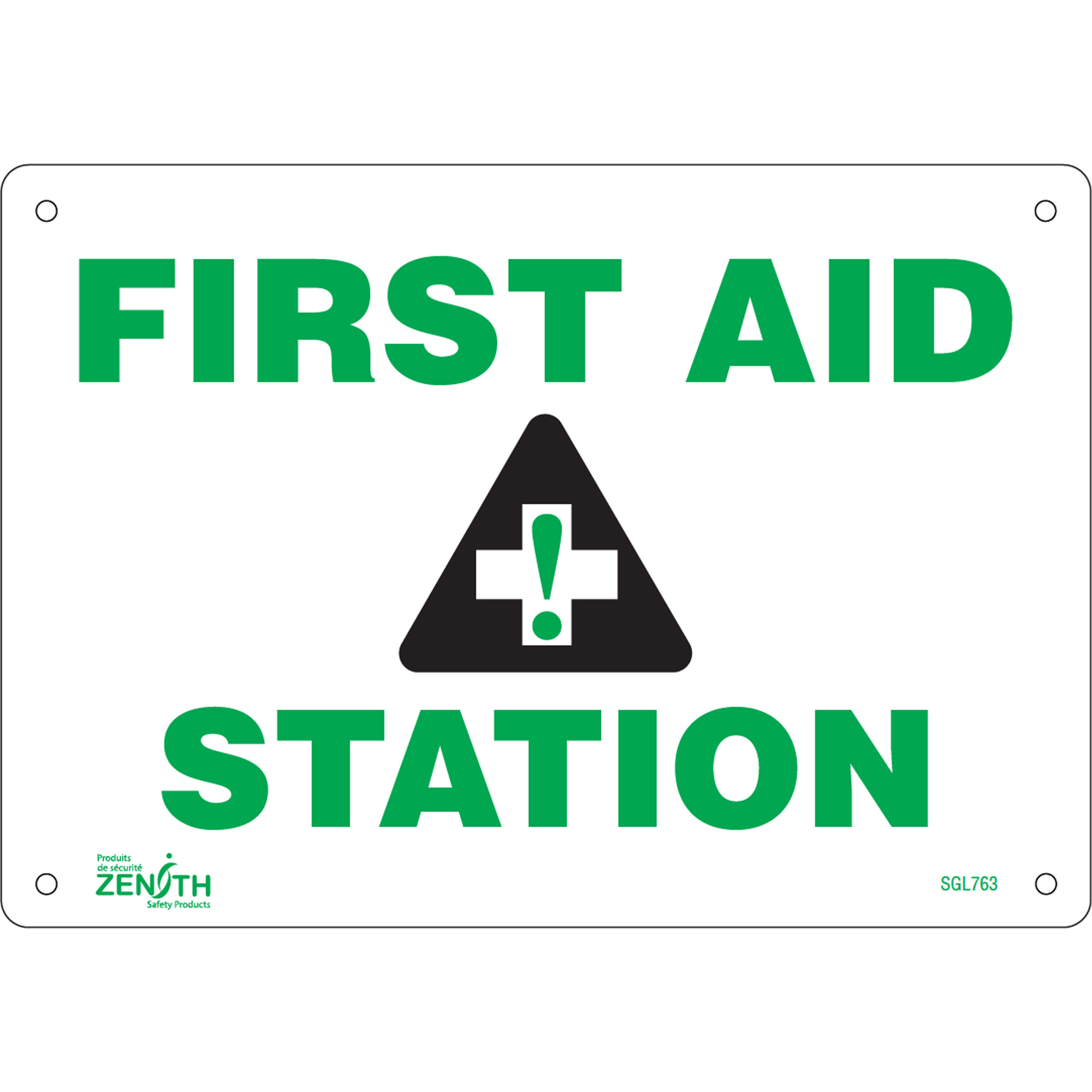 Enseigne «First Aid Station», 7" x 10", Aluminium, Anglais avec pictogramme
