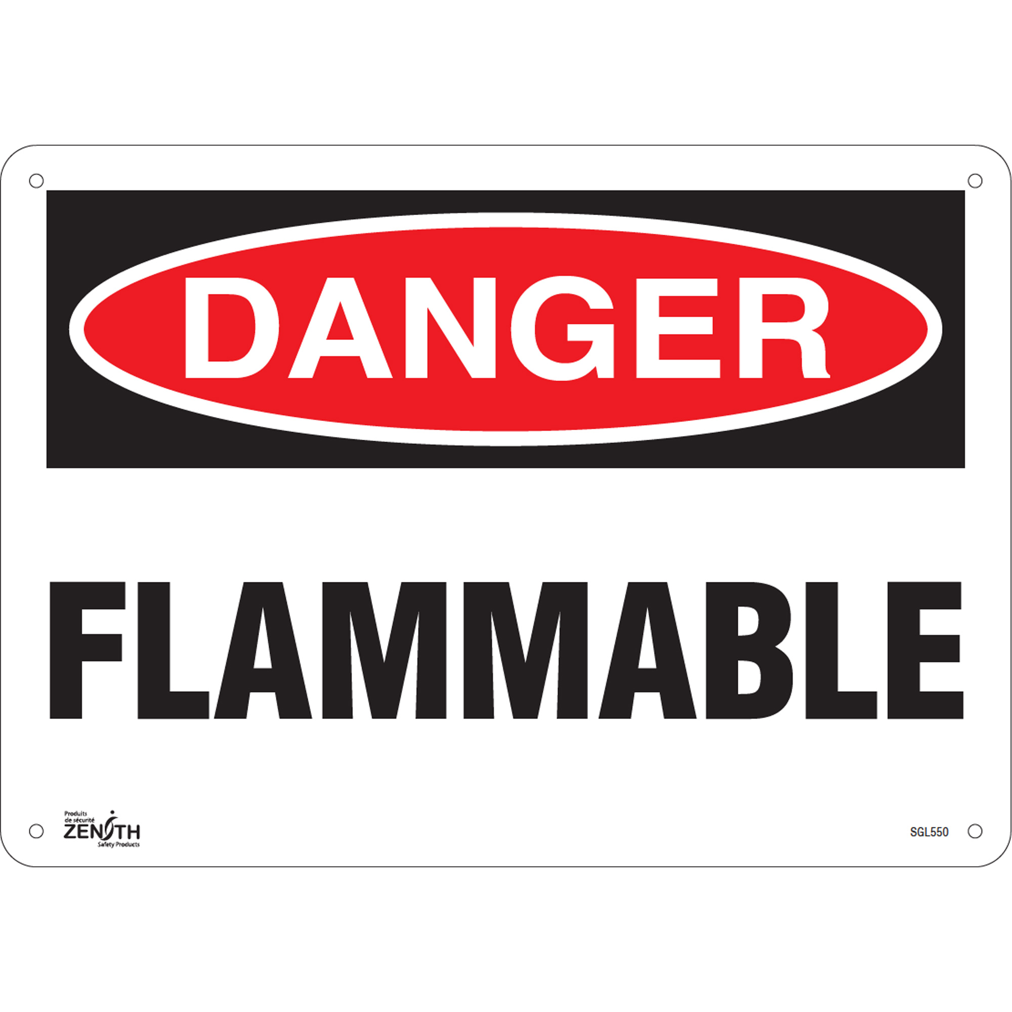 Enseigne «Flammable», 10" x 14", Aluminium, Anglais