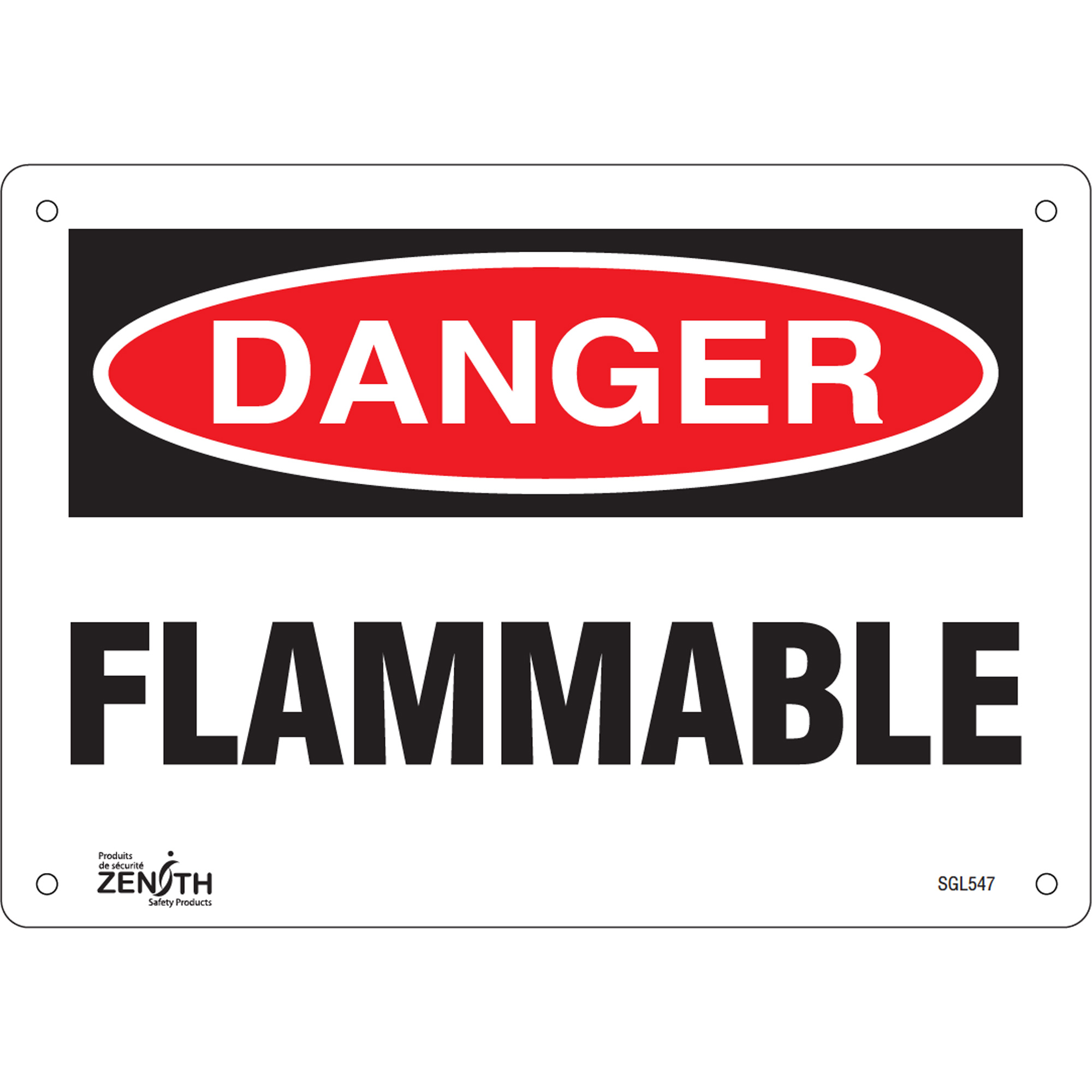 Enseigne «Flammable», 7" x 10", Aluminium, Anglais