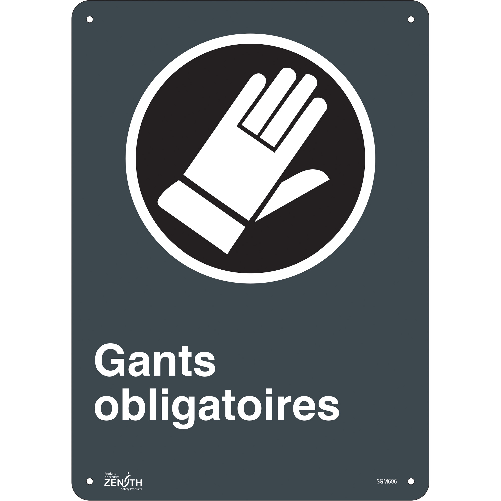 Enseigne «Gants Obligatoires», 14" x 10", Aluminium, Français avec pictogramme