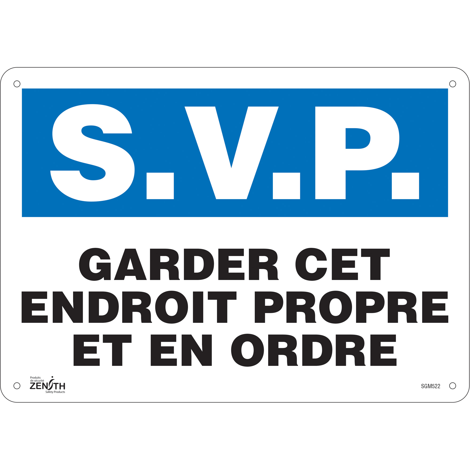 Enseigne «Garder cet Endroit Propre», 10" x 14", Aluminium, Français