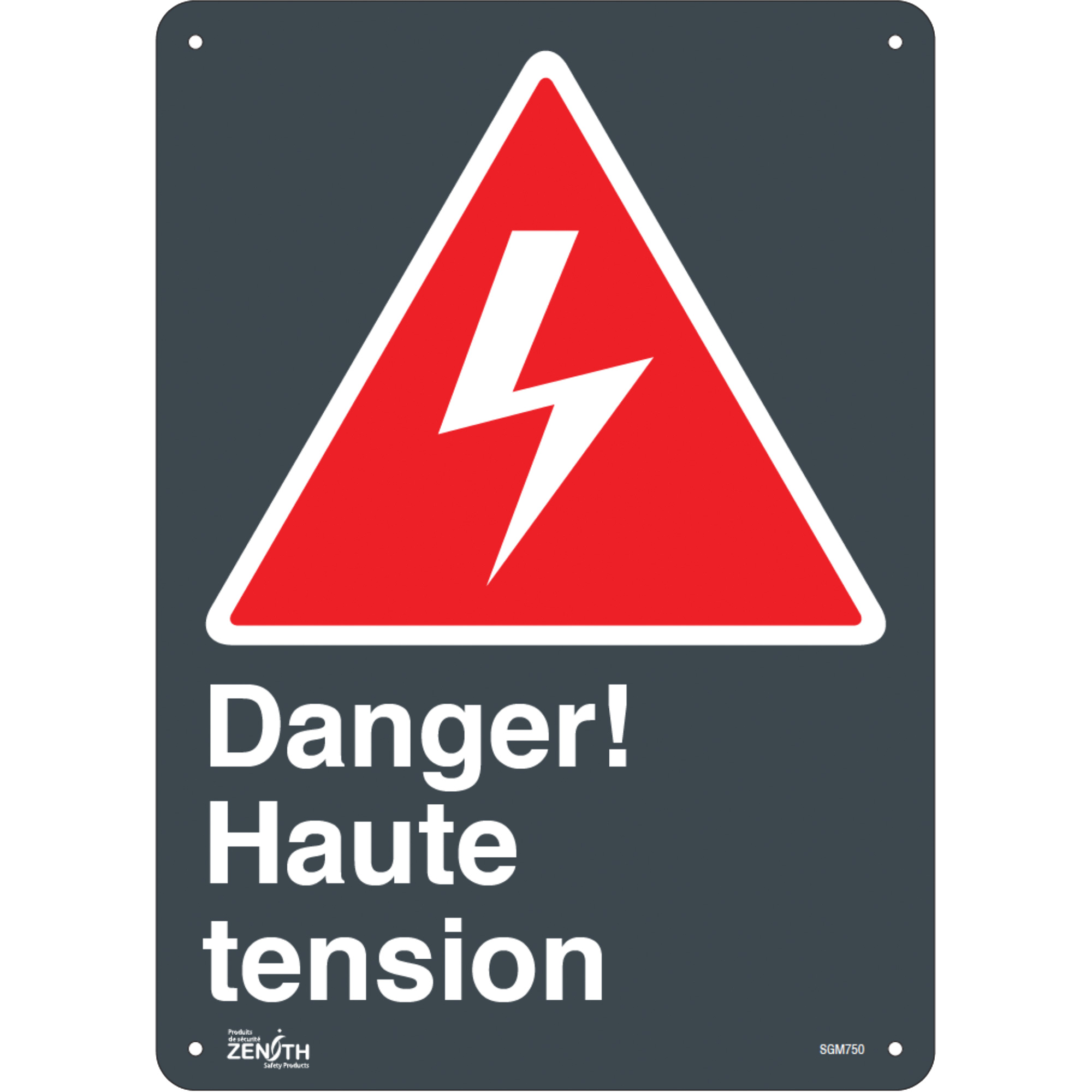Enseigne «Haute Tension», 14" x 10", Aluminium, Français avec pictogramme
