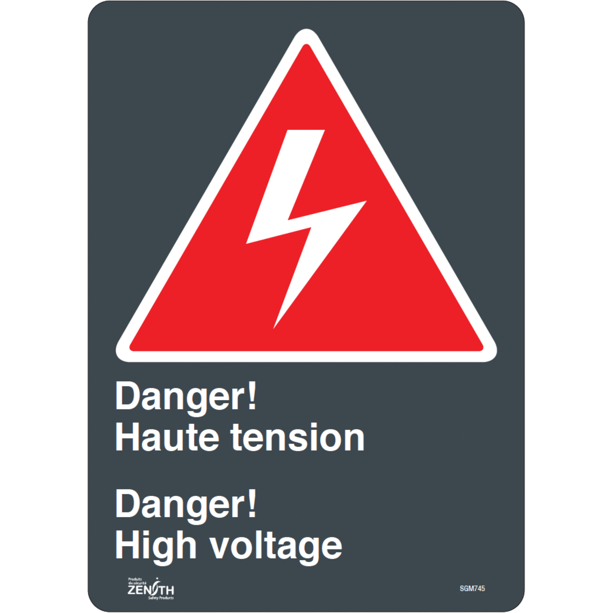 Enseigne «Haute Tension/High Voltage», 14" x 10", Vinyle, Bilingue avec pictogramme