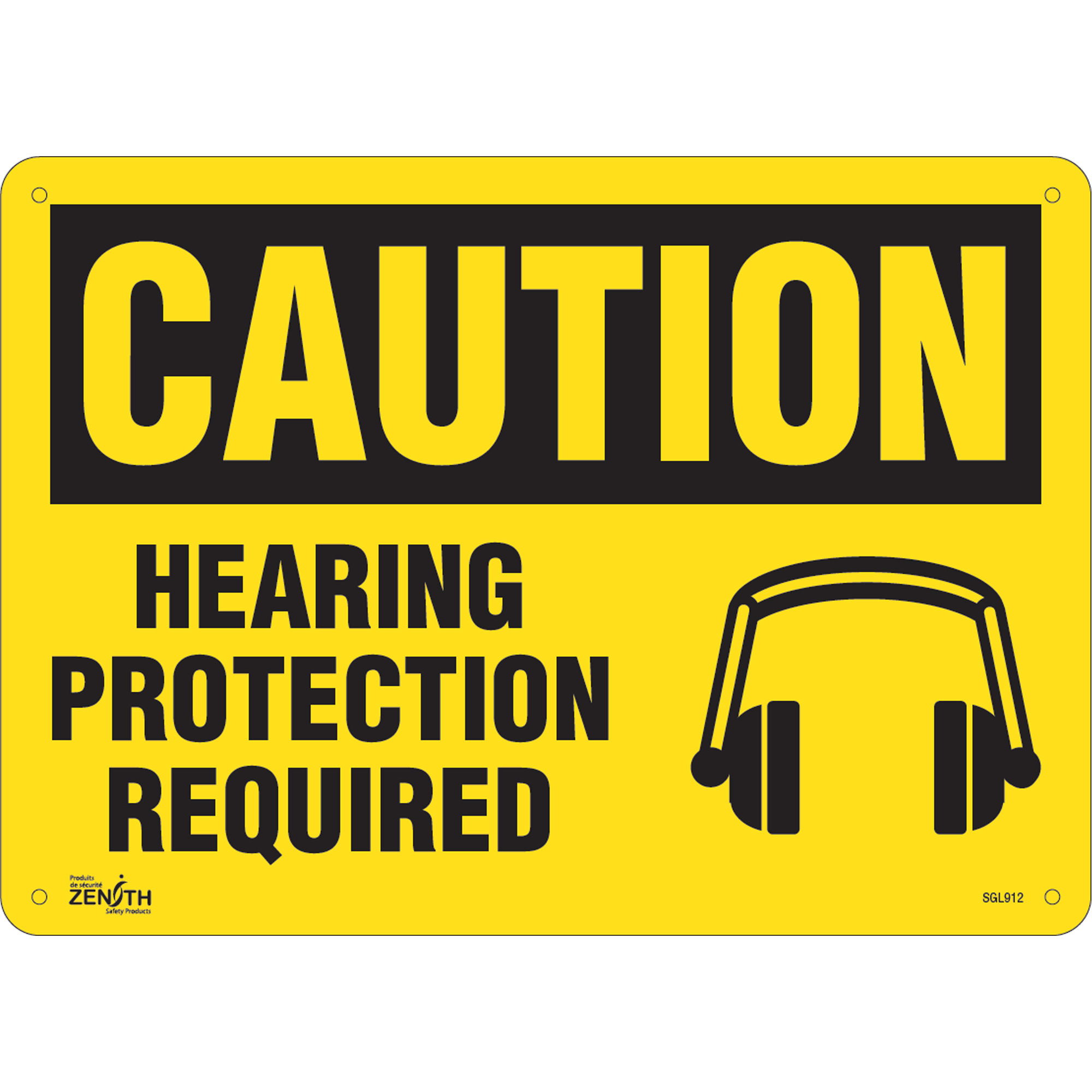 Enseigne « Hearing Protection Required», 10" x 14", Aluminium, Anglais avec pictogramme