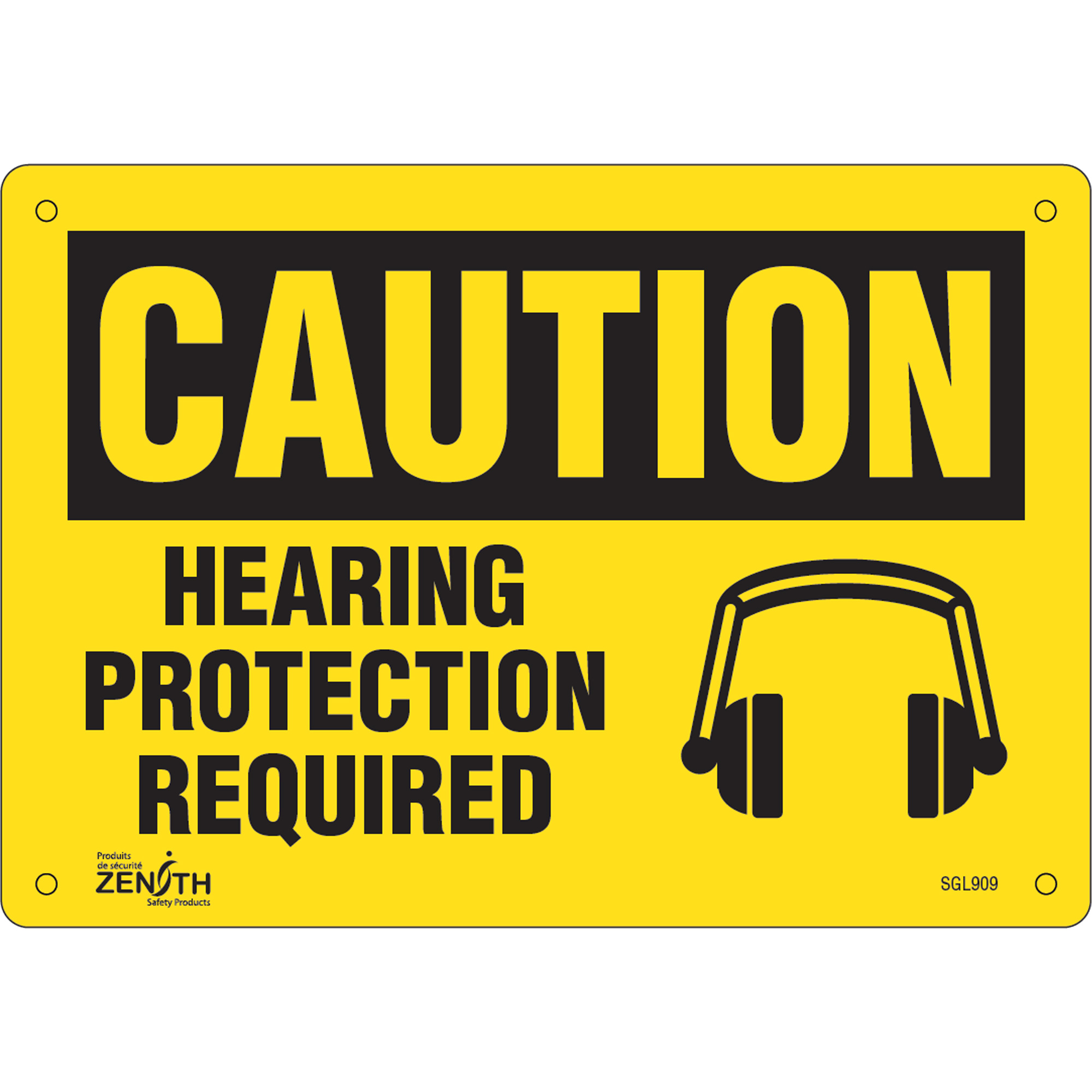 Enseigne « Hearing Protection Required», 7" x 10", Aluminium, Anglais avec pictogramme
