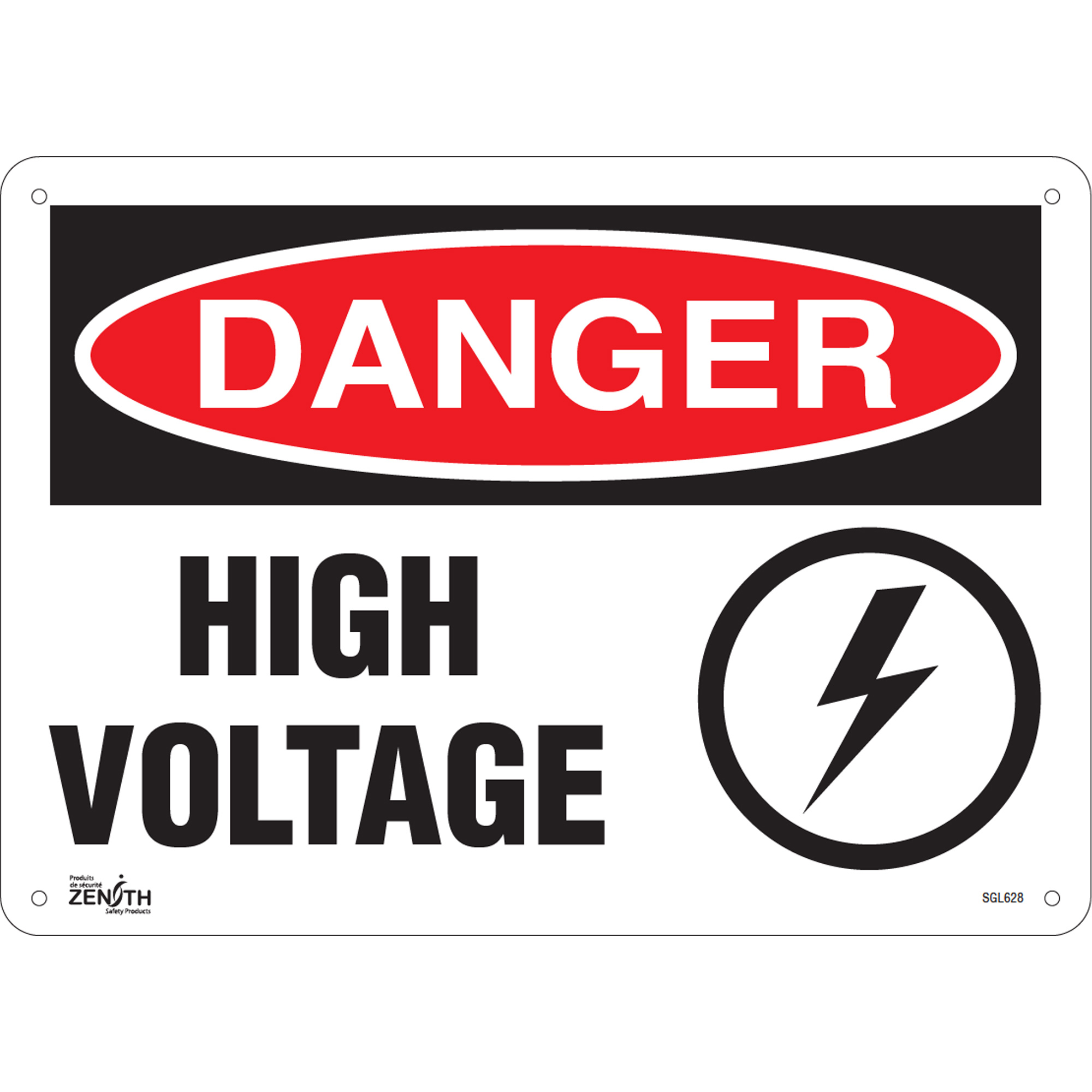 Enseigne «High Voltage», 10" x 14", Aluminium, Anglais avec pictogramme