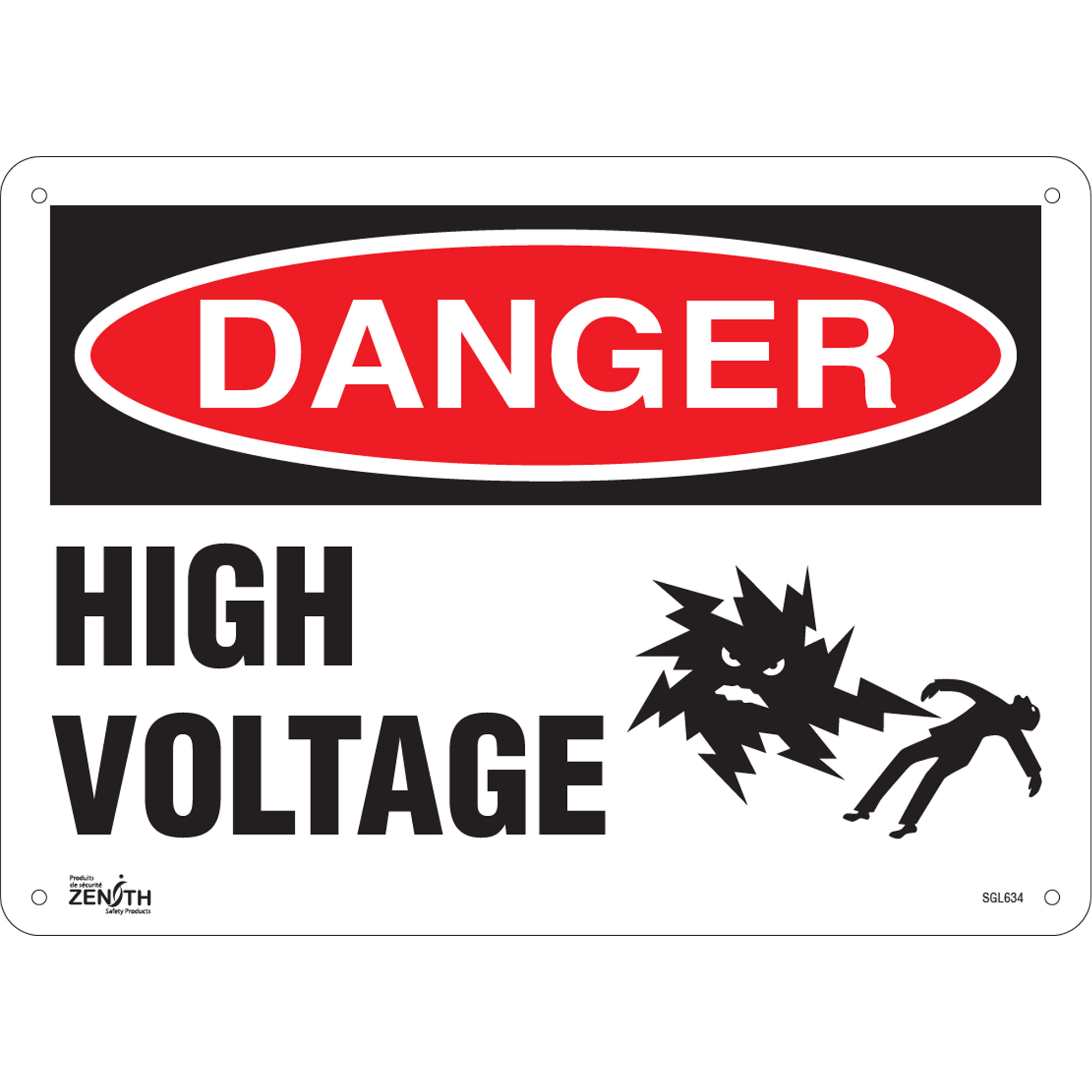 Enseigne «High Voltage», 10" x 14", Aluminium, Anglais avec pictogramme