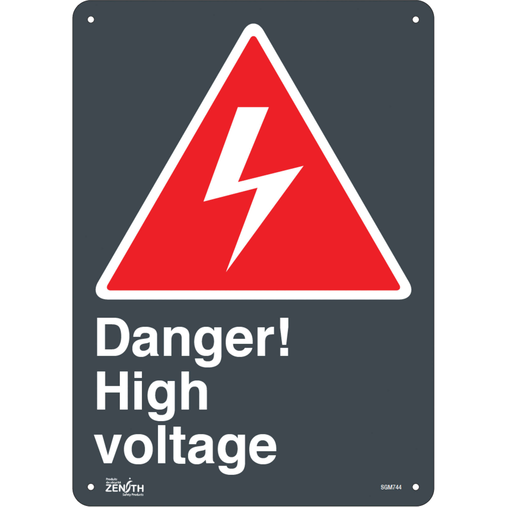 Enseigne «High Voltage», 14" x 10", Aluminium, Anglais avec pictogramme