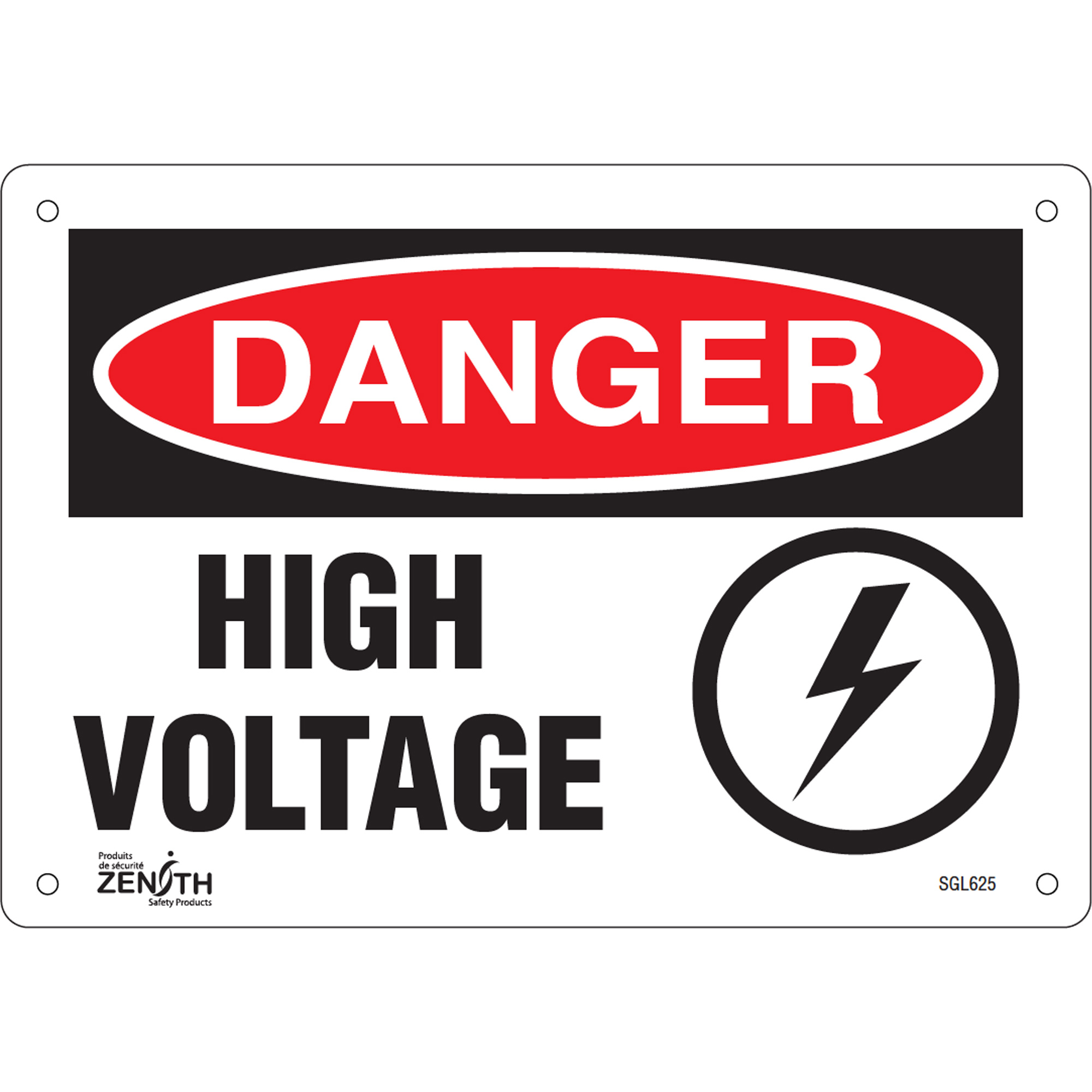 Enseigne «High Voltage», 7" x 10", Aluminium, Anglais avec pictogramme