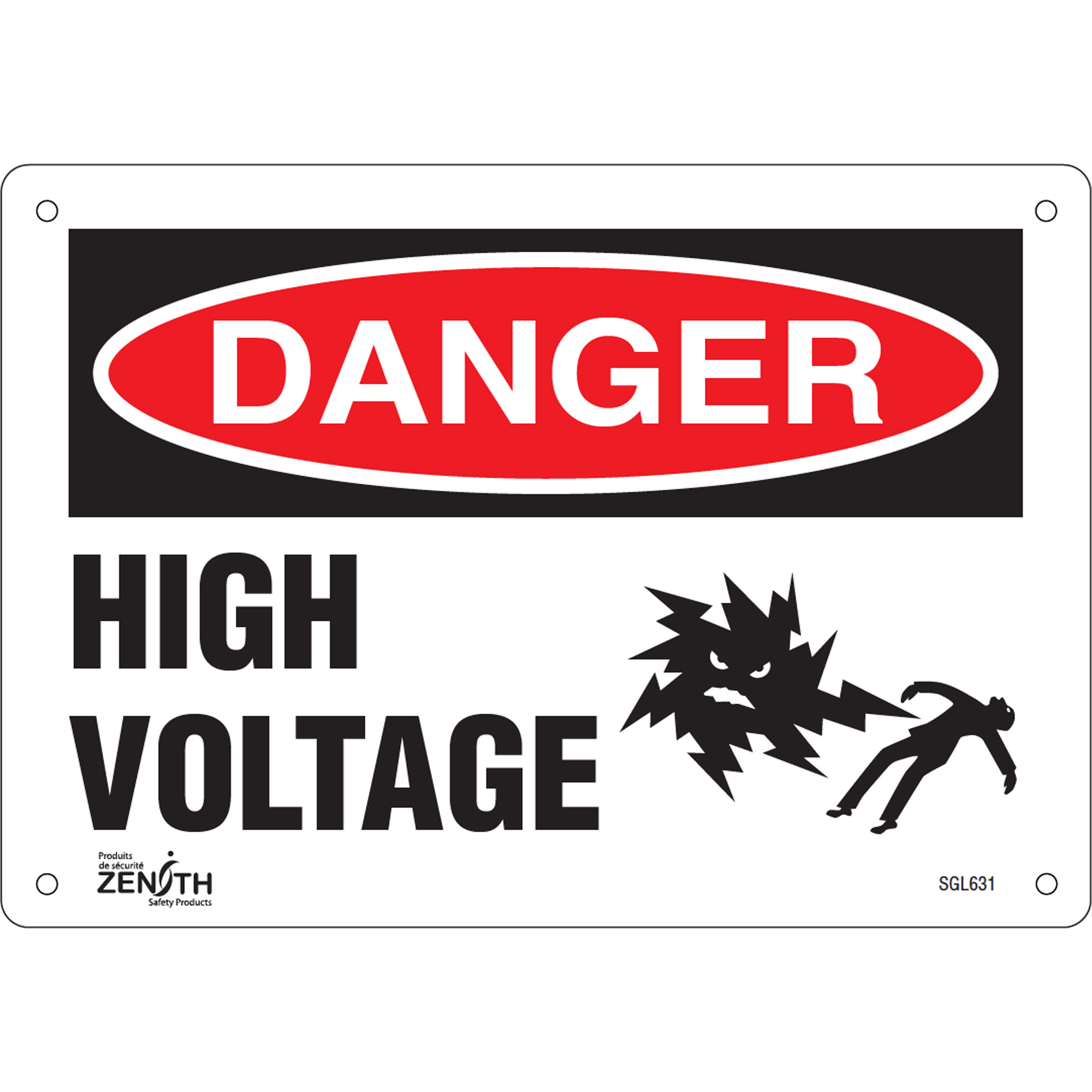 Enseigne «High Voltage», 7" x 10", Aluminium, Anglais avec pictogramme