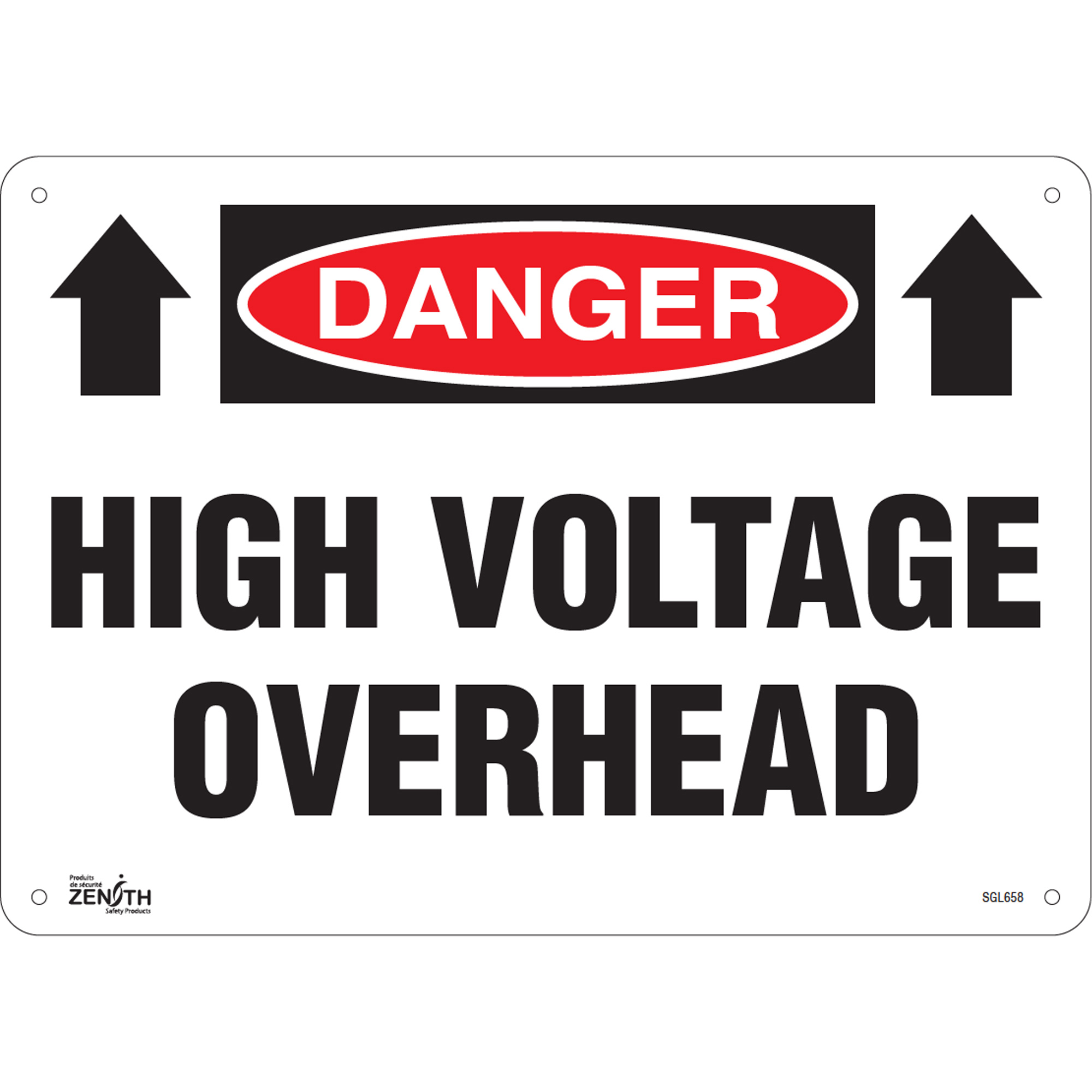 Enseigne «High Voltage Overhead», 10" x 14", Aluminium, Anglais avec pictogramme