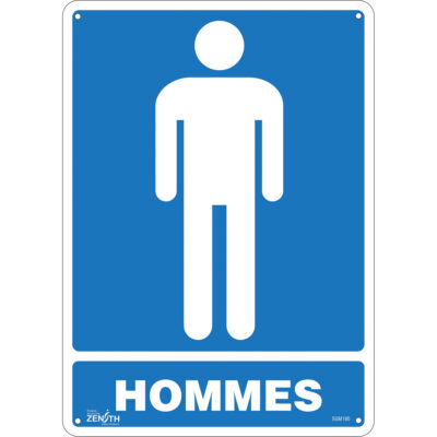 Enseigne «Hommes», 14" x 10", Aluminium, Français avec pictogramme
