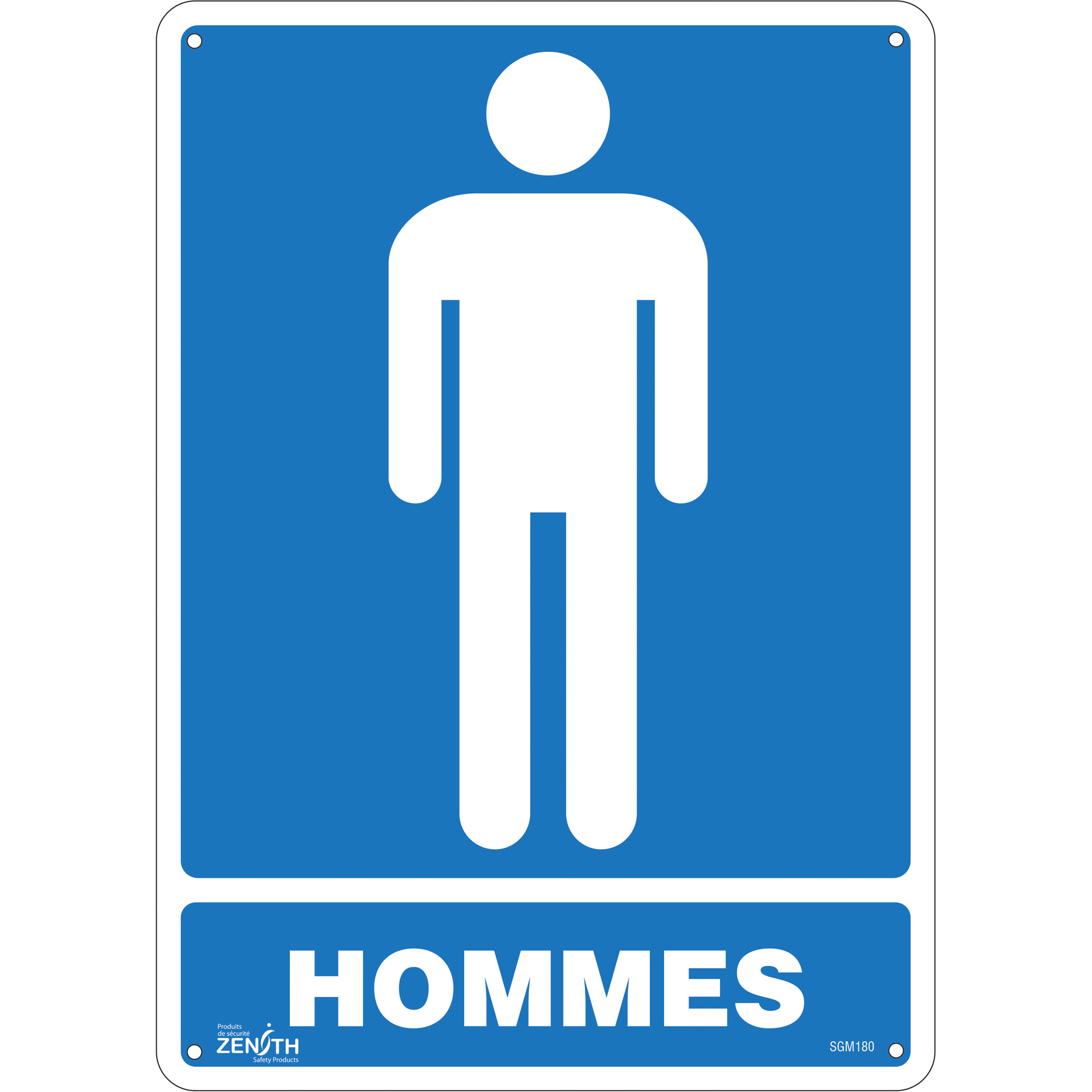 Enseigne «Hommes», 14" x 10", Aluminium, Français avec pictogramme