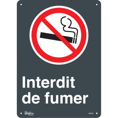 Enseigne «Interdit De Fumer», 14" x 10", Plastique, Français avec pictogramme