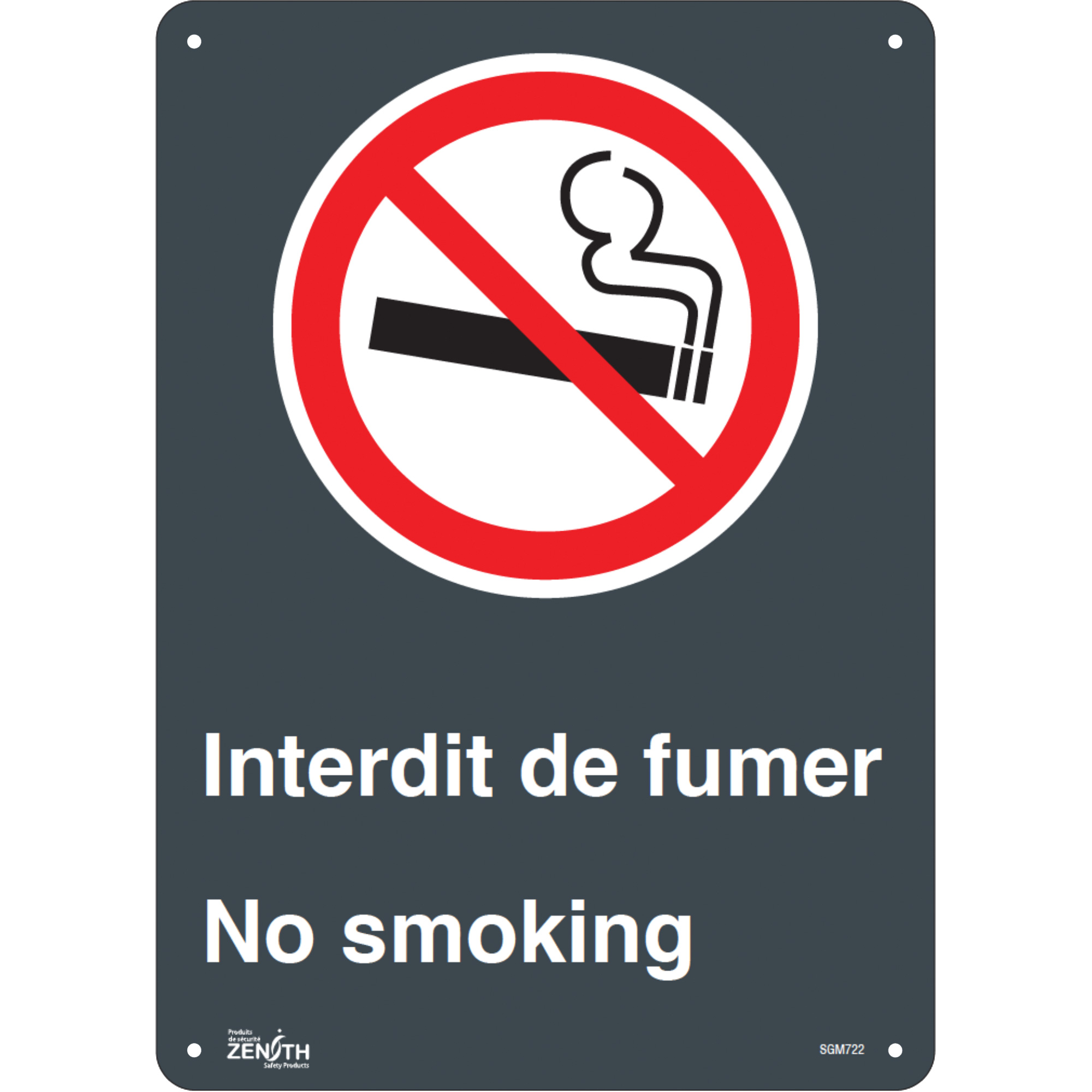 Enseigne «Interdit De Fumer/No Smoking», 14" x 10", Plastique, Bilingue avec pictogramme