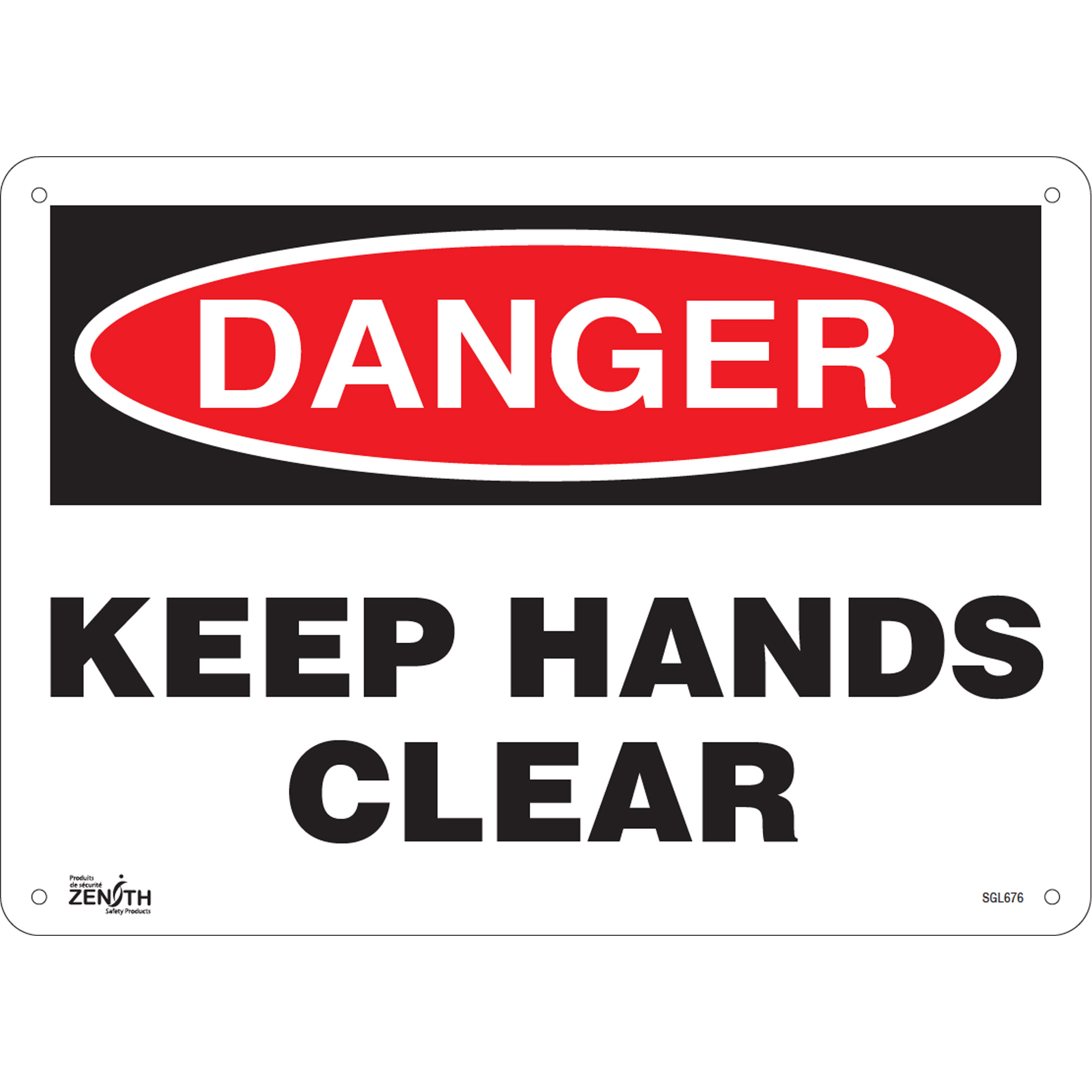 Enseigne «Keep Hands Clear», 10" x 14", Aluminium, Anglais