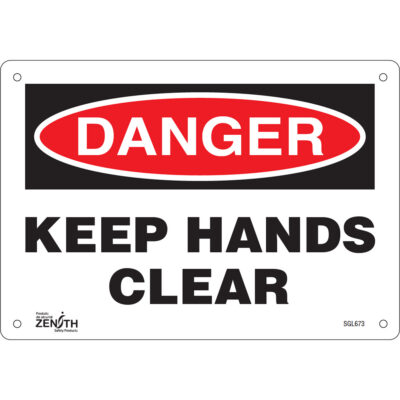 Enseigne «Keep Hands Clear», 7" x 10", Aluminium, Anglais