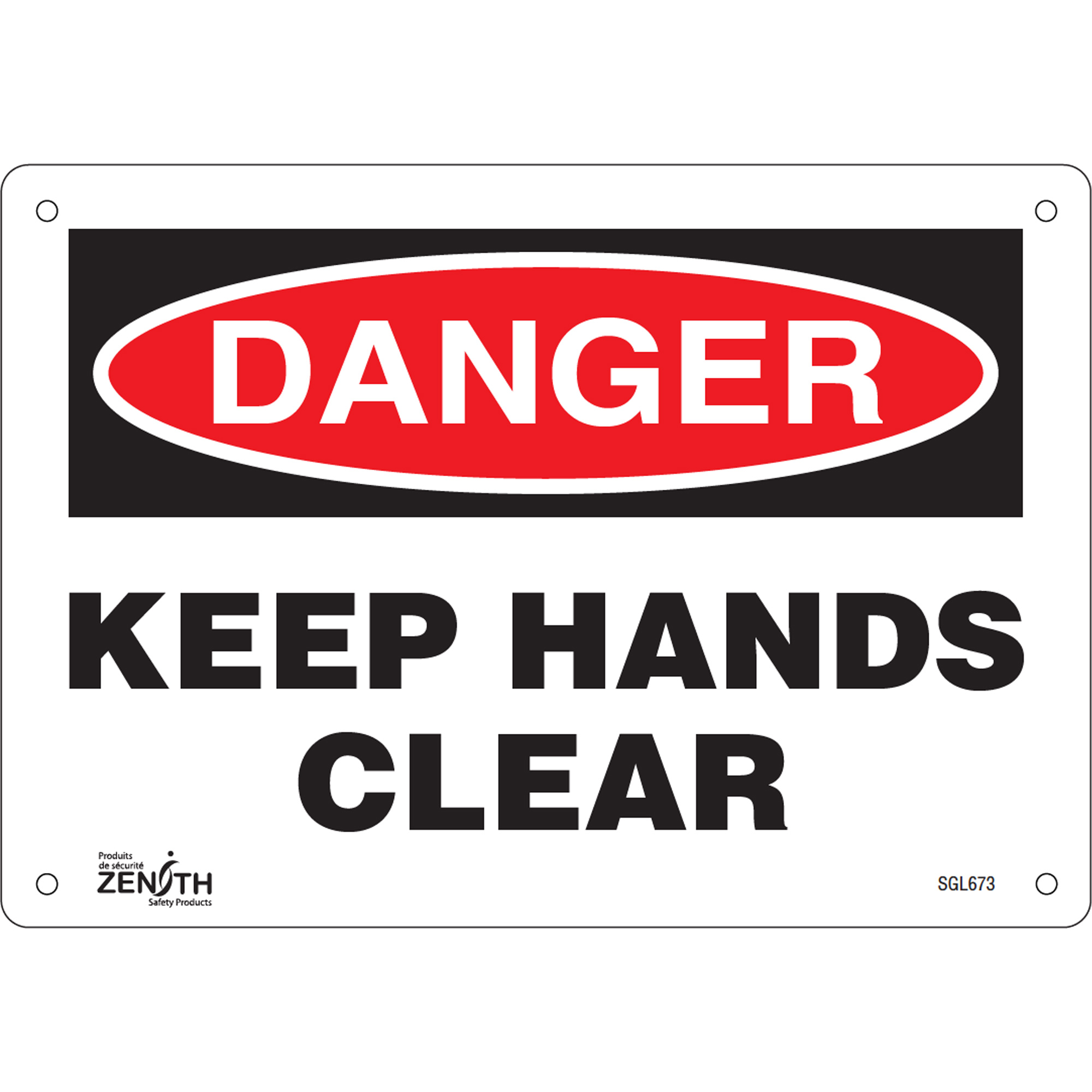 Enseigne «Keep Hands Clear», 7" x 10", Aluminium, Anglais