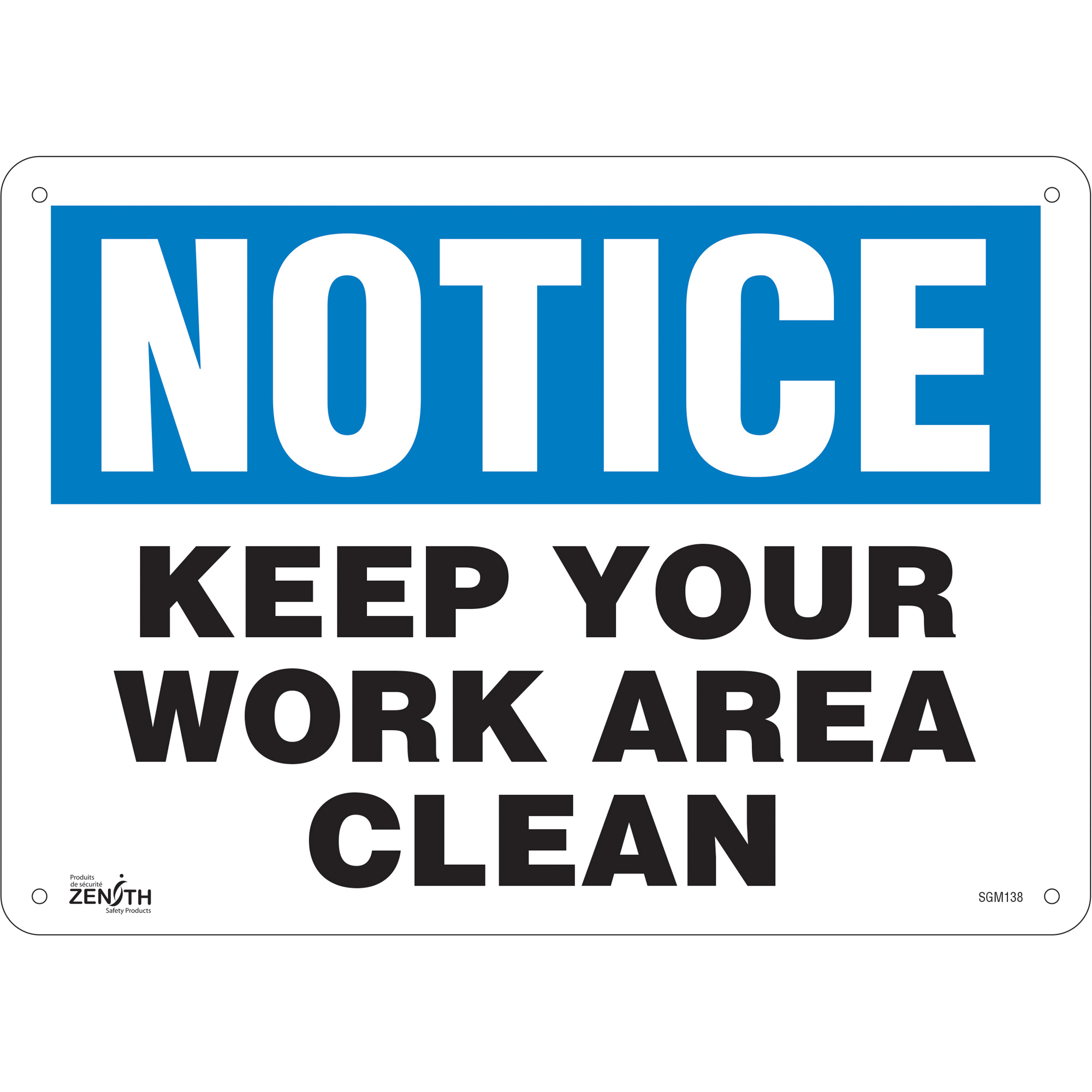 Enseigne «Keep Your Work Area Clean», 10" x 14", Aluminium, Anglais