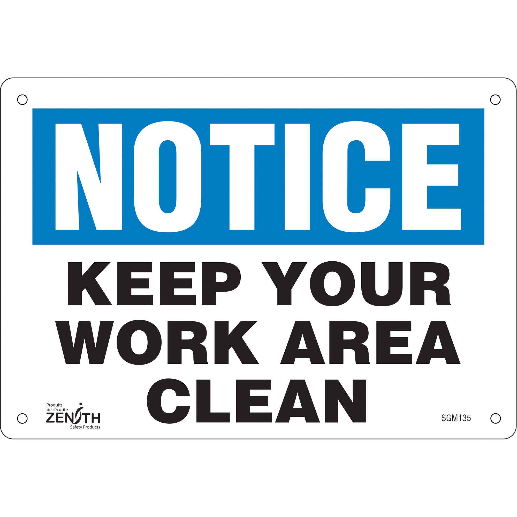Enseigne «Keep Your Work Area Clean», 7" x 10", Aluminium, Anglais