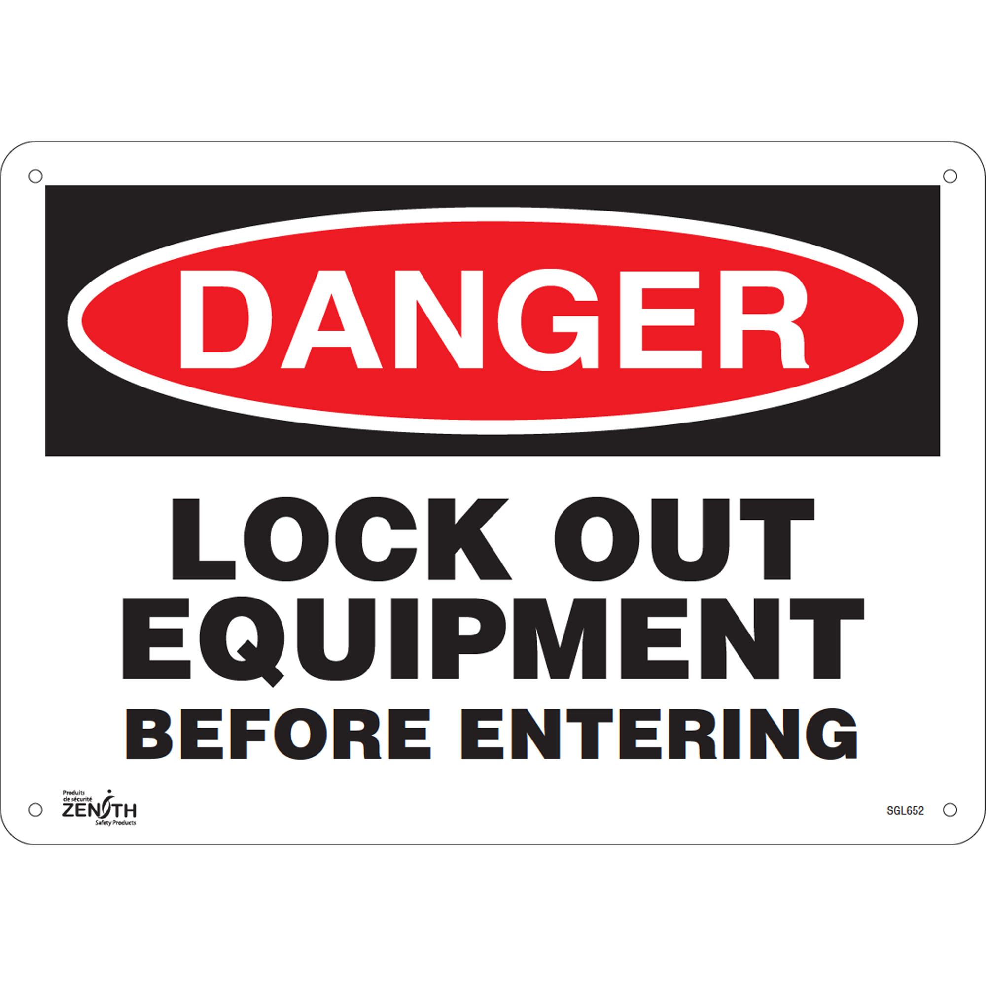 Enseigne «Lock Out Equipment Before Entering», 10" x 14", Aluminium, Anglais