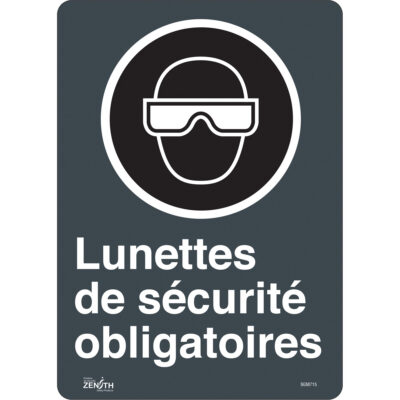 Enseigne «Lunettes De Sécurité Obligatoires», 14" x 10", Vinyle, Français avec pictogramme