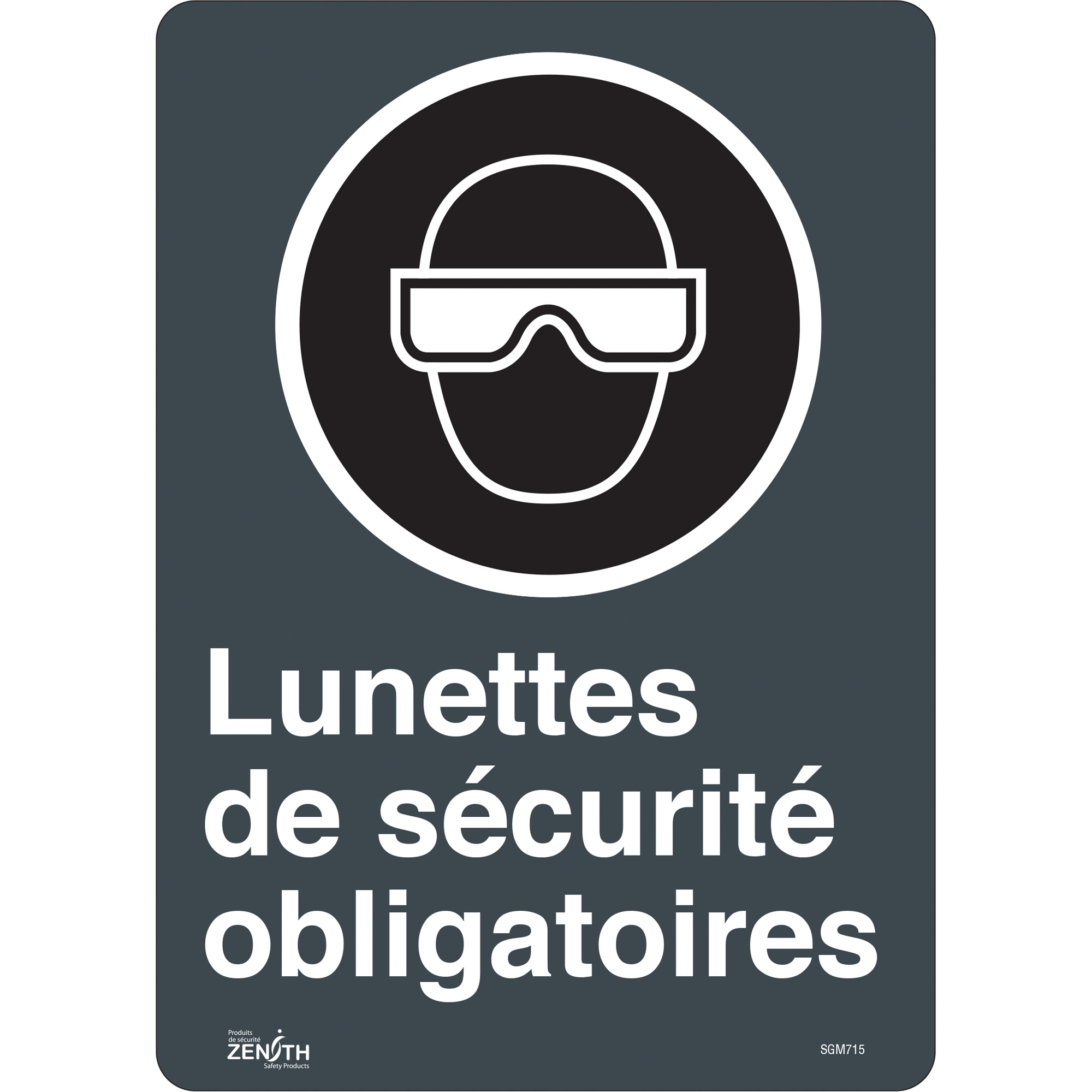 Enseigne «Lunettes De Sécurité Obligatoires», 14" x 10", Vinyle, Français avec pictogramme