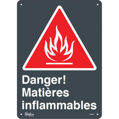 Enseigne «Matières Inflammables», 14" x 10", Plastique, Français avec pictogramme