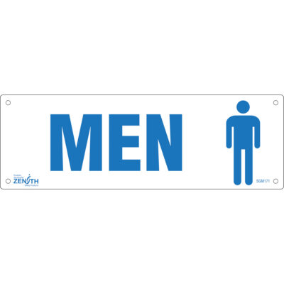 Enseigne «Men», 4" x 12", Plastique, Anglais avec pictogramme