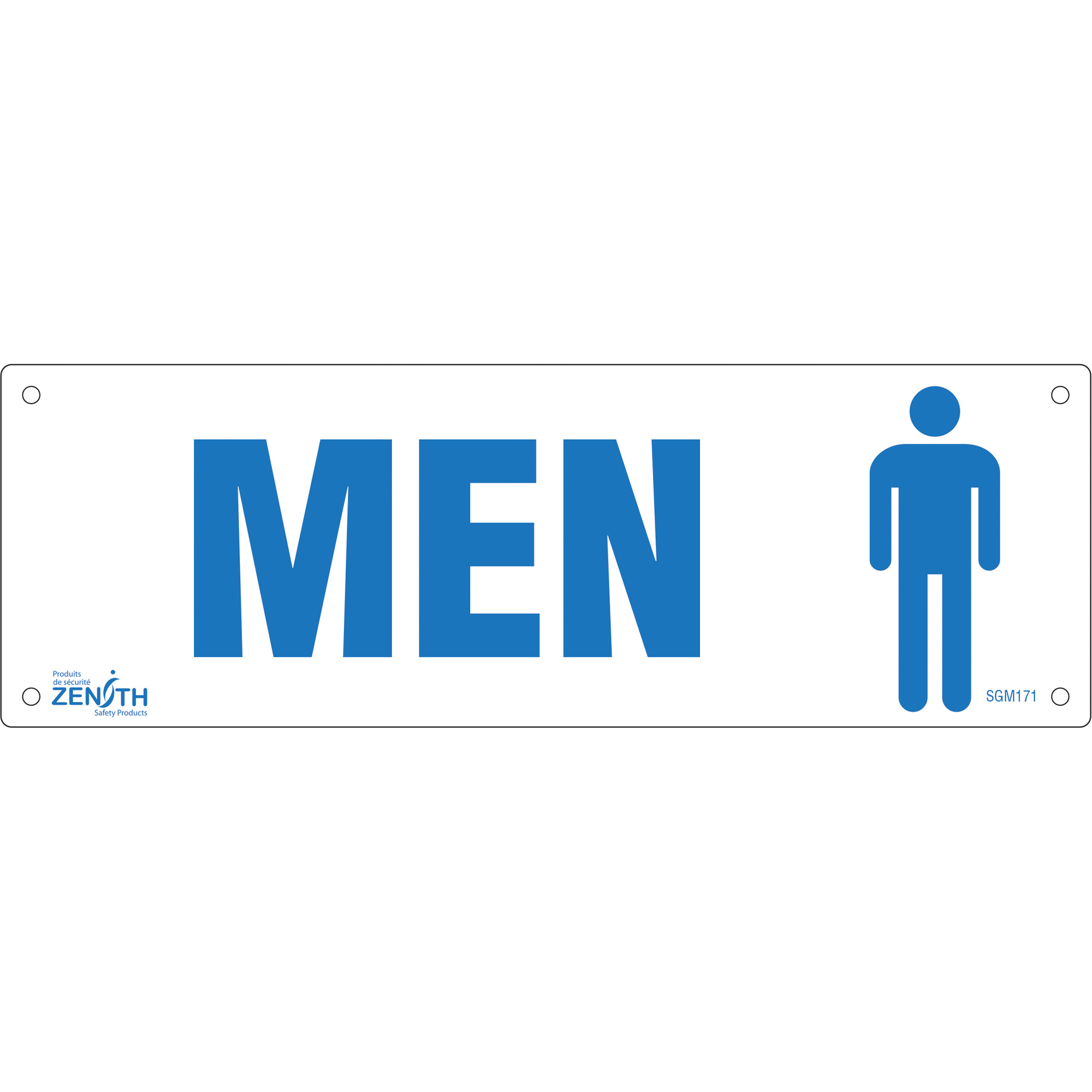 Enseigne «Men», 4" x 12", Plastique, Anglais avec pictogramme