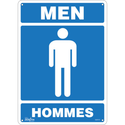 Enseigne «Men - Hommes», 14" x 10", Plastique, Bilingue avec pictogramme