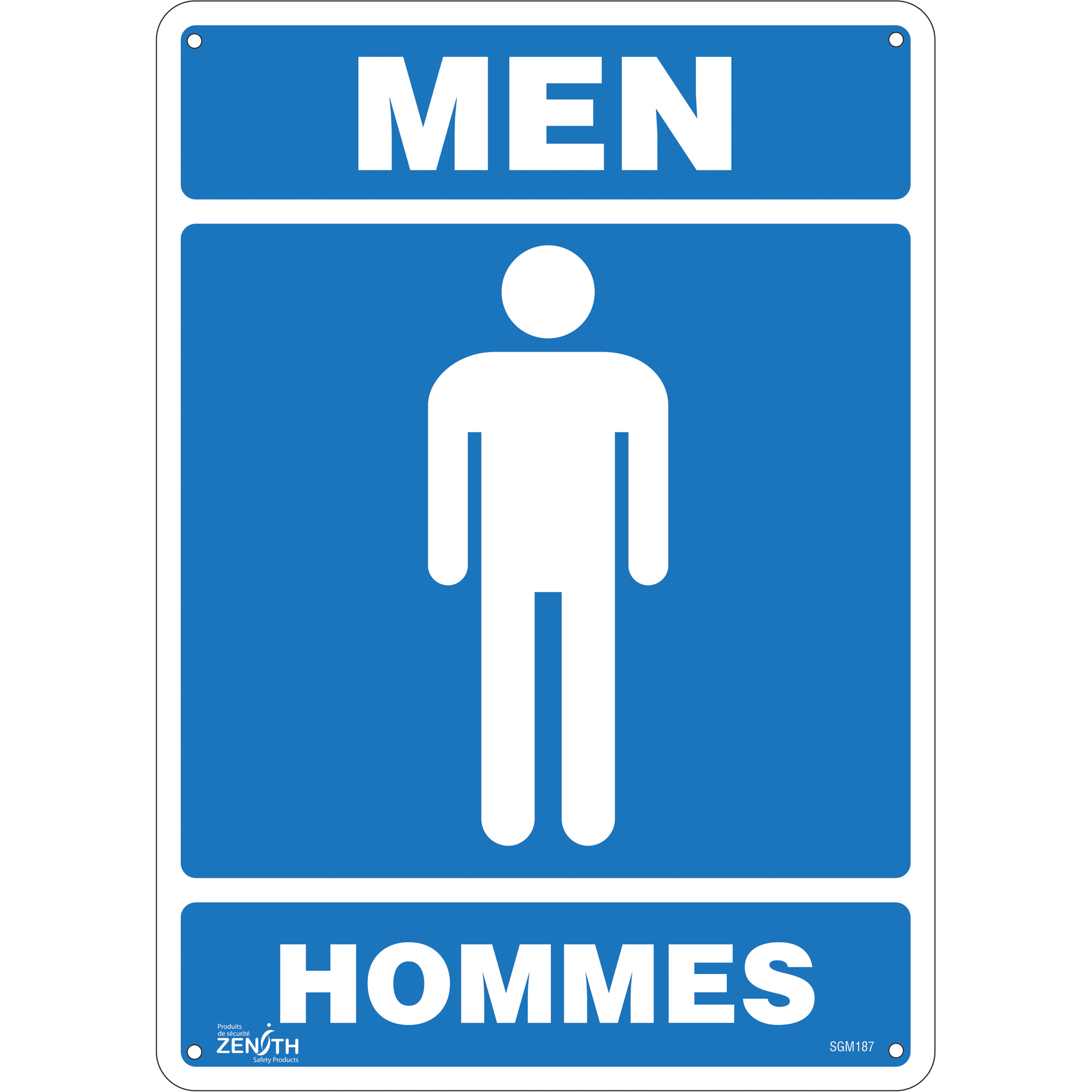 Enseigne «Men - Hommes», 14" x 10", Plastique, Bilingue avec pictogramme