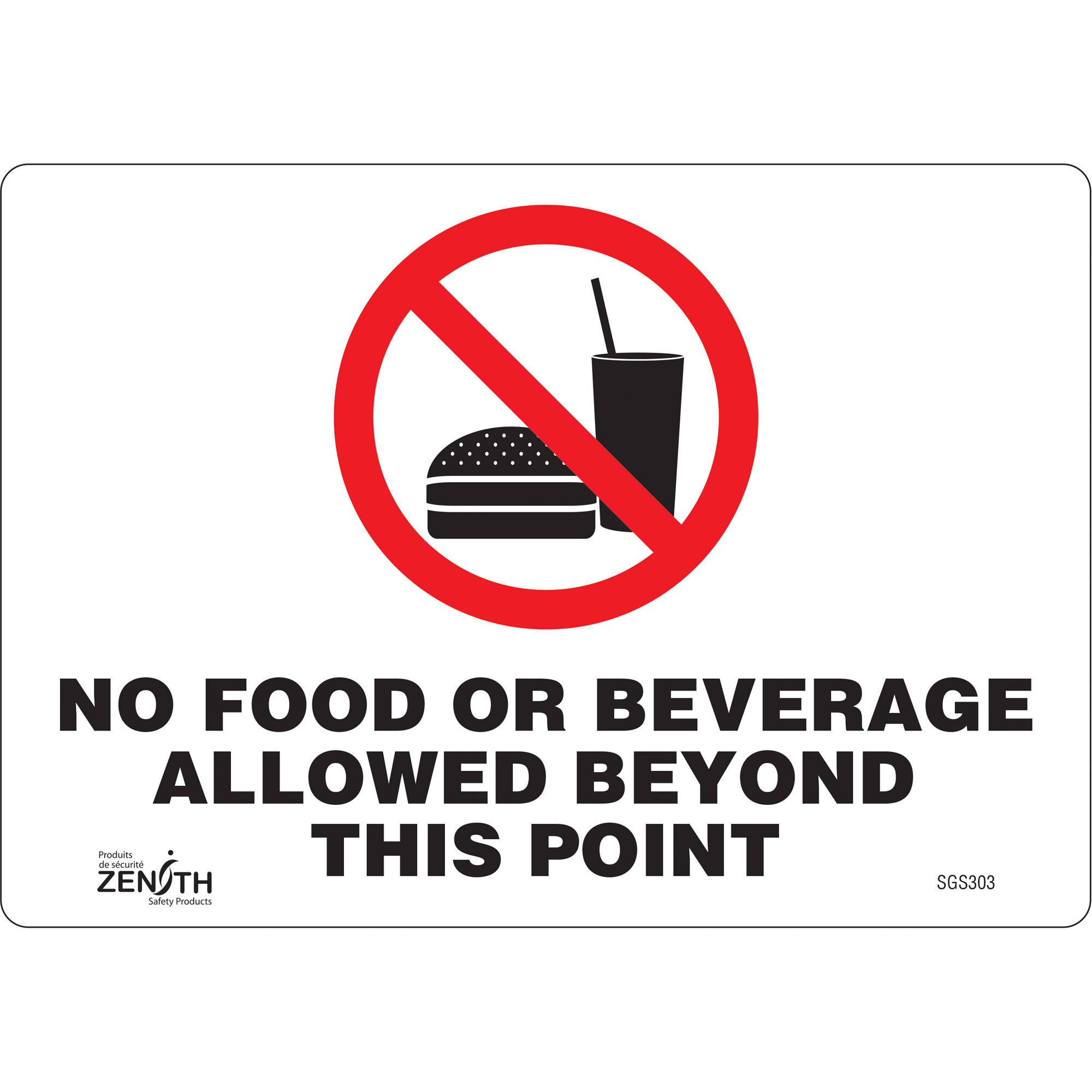 Enseigne "No Food or Beverage Allowed Beyond This Point", 7" x 10", Vinyle, Anglais
