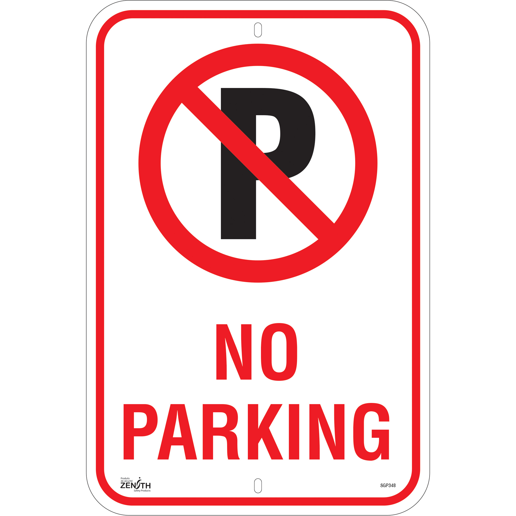 Enseigne «No Parking», 18" x 12", Aluminium, Anglais avec pictogramme