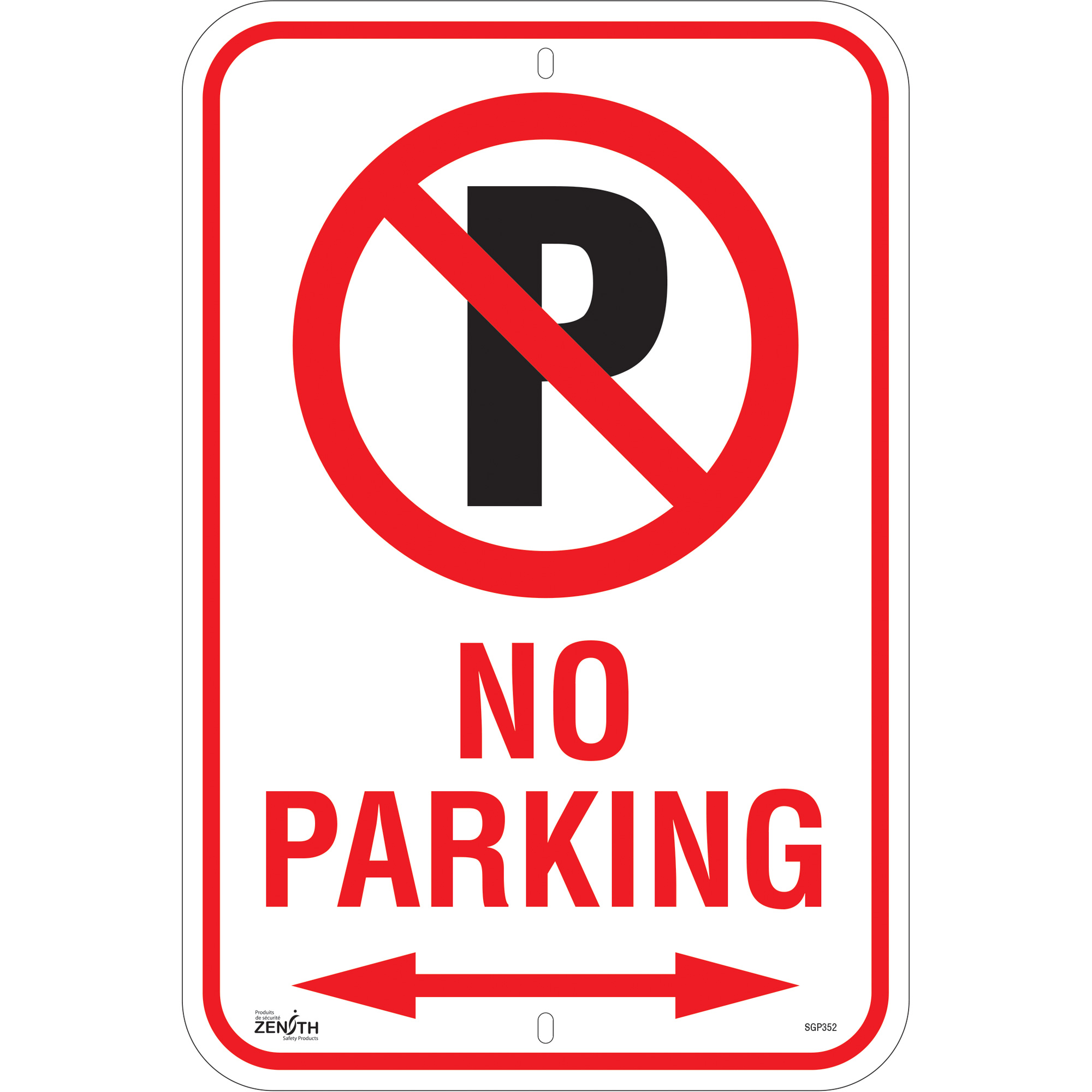 Enseigne «No Parking», 18" x 12", Aluminium, Anglais avec pictogramme